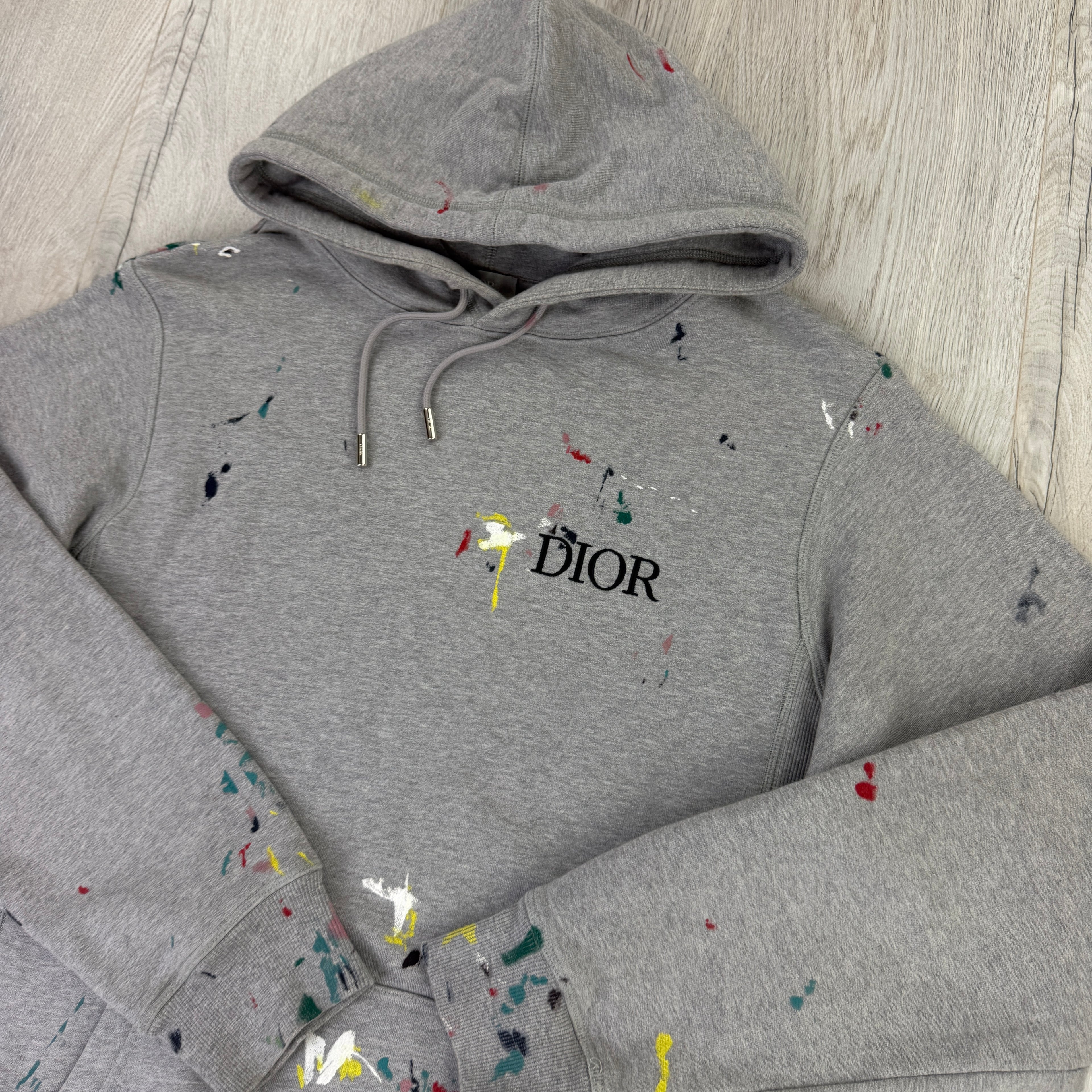 Dior Men’s Grey Paint Splattered Hoodie  - Small