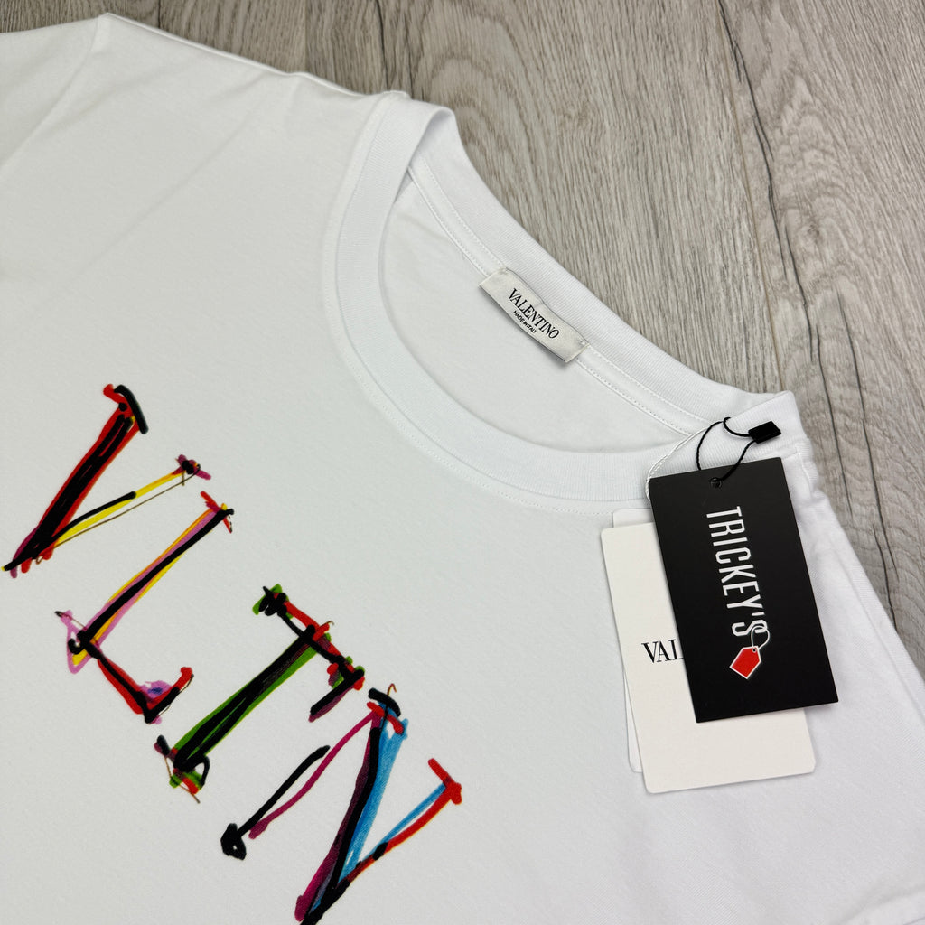 Valentino Men’s White T-shirt Coloured ‘VLTN’ Logo