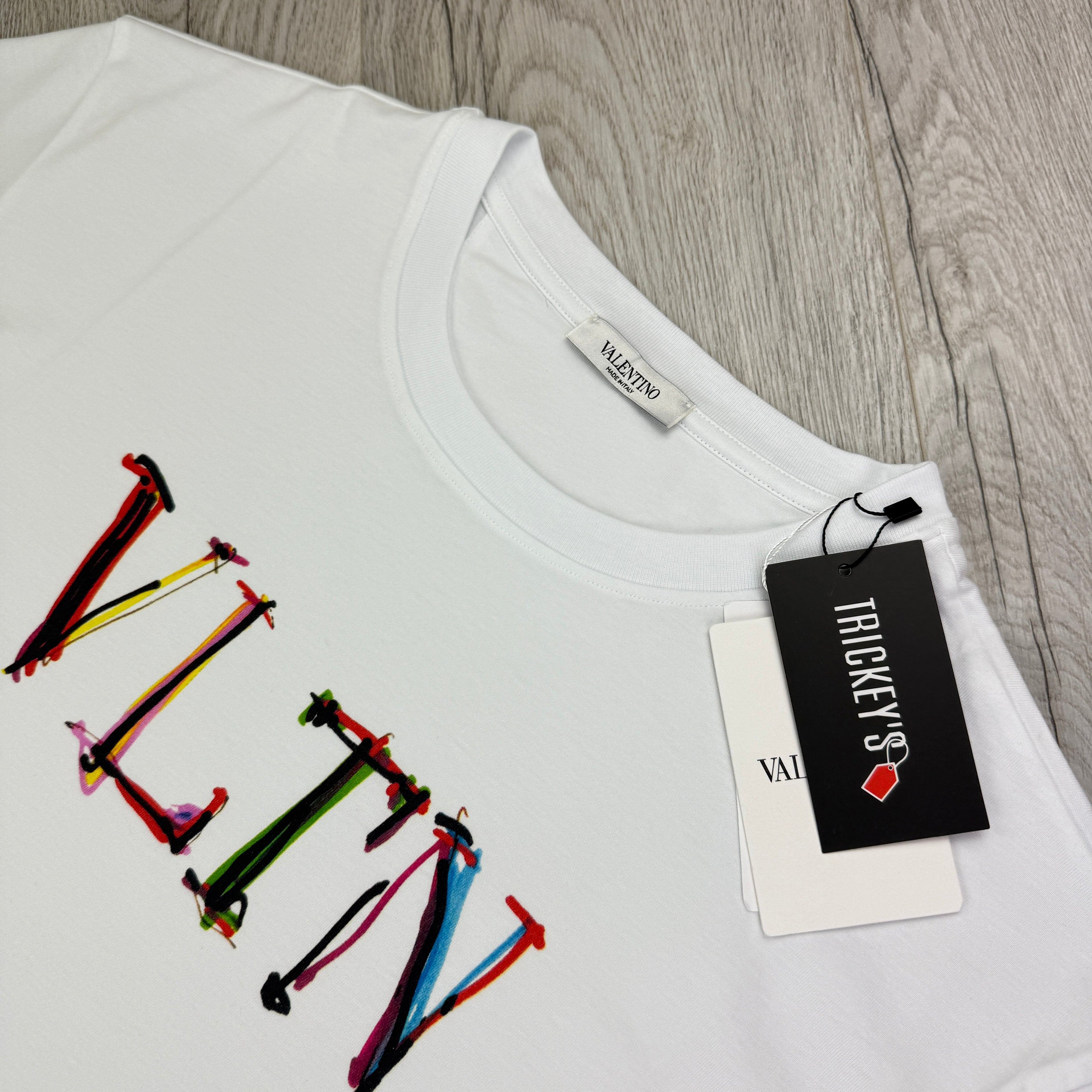 Valentino Men’s White T-shirt Coloured ‘VLTN’ Logo