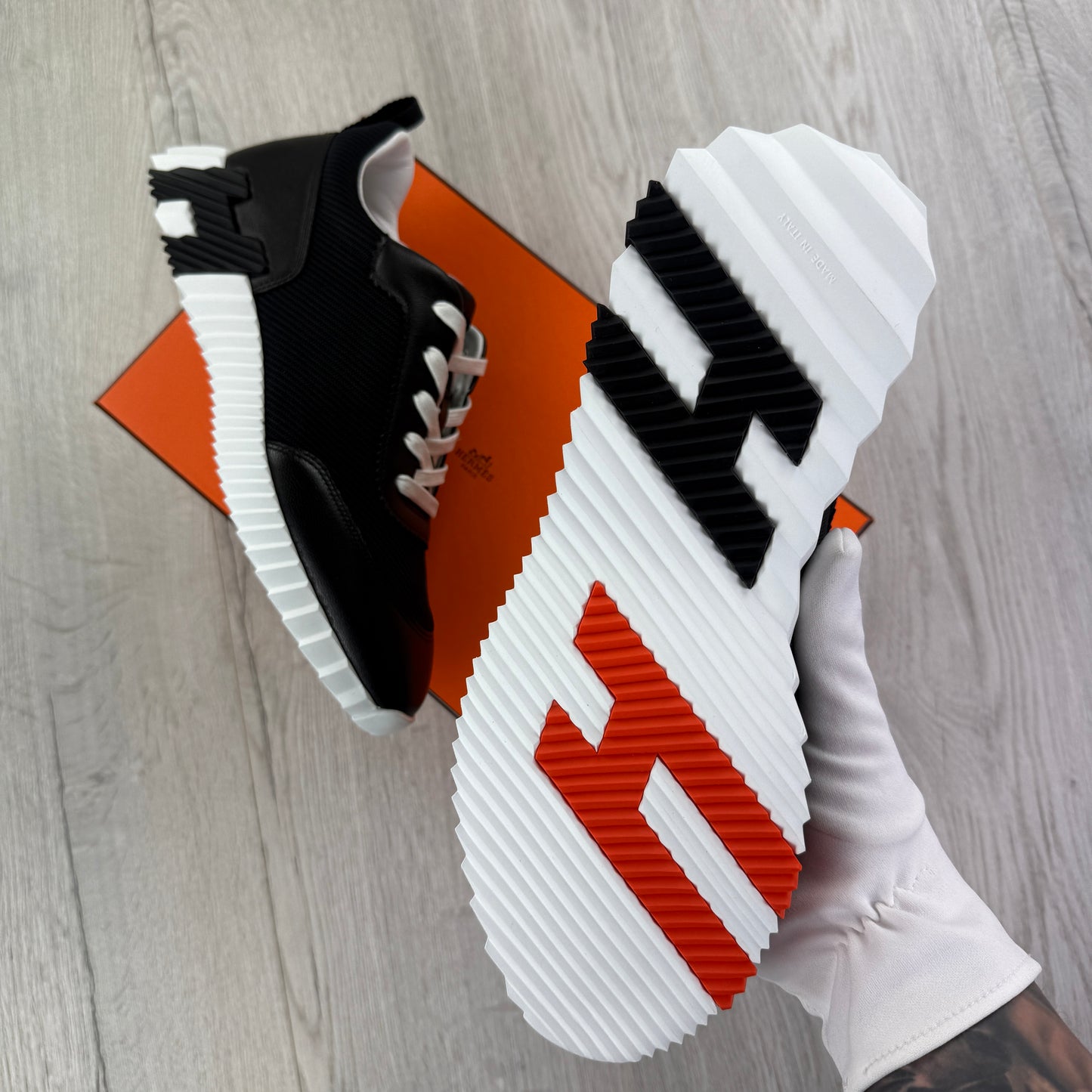 Hermes Men’s Black & White Bouncing Sneakers - Uk 8.5