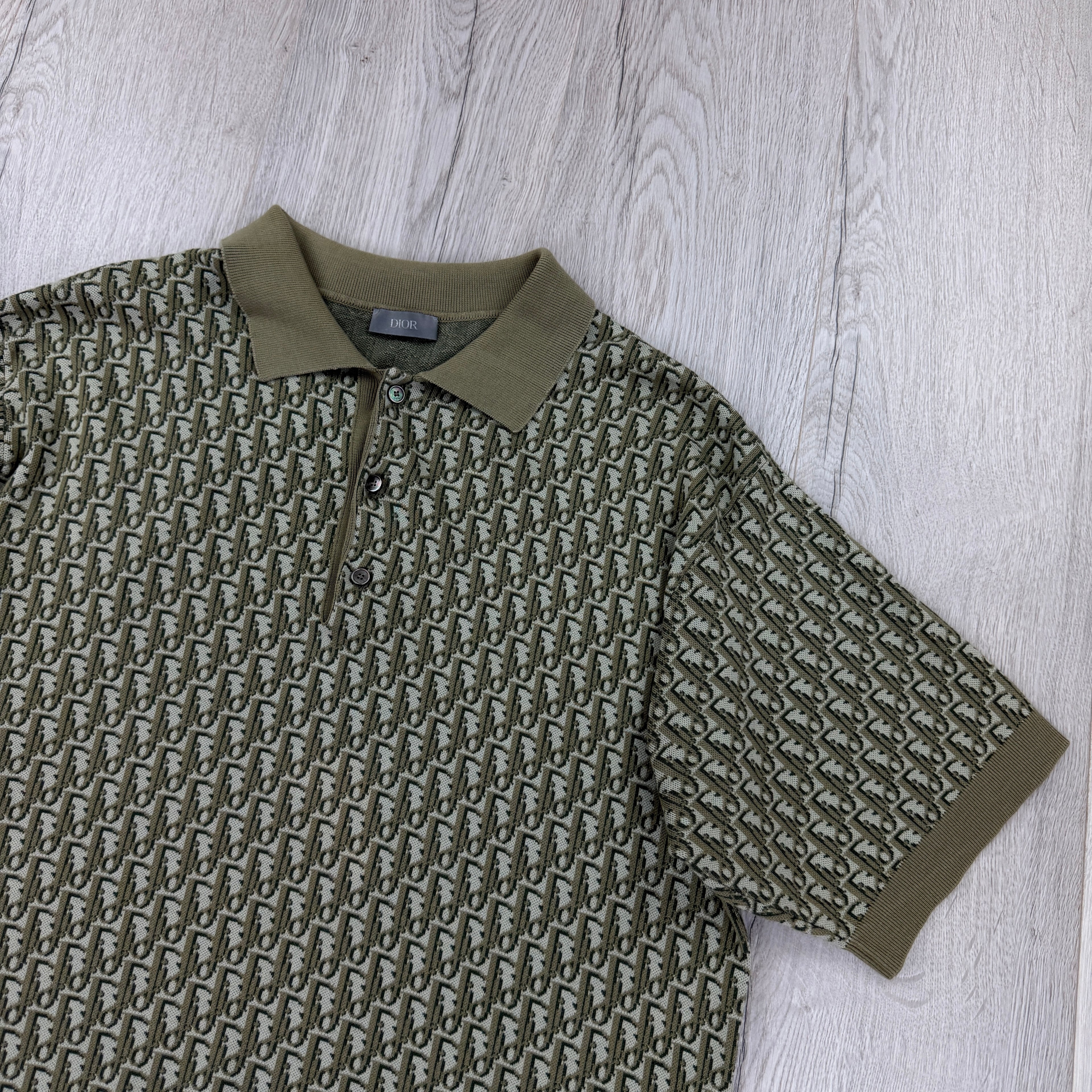 Dior Oblique Men’s Khaki / Olive Button-up Short Sleeve Polo shirt - Large