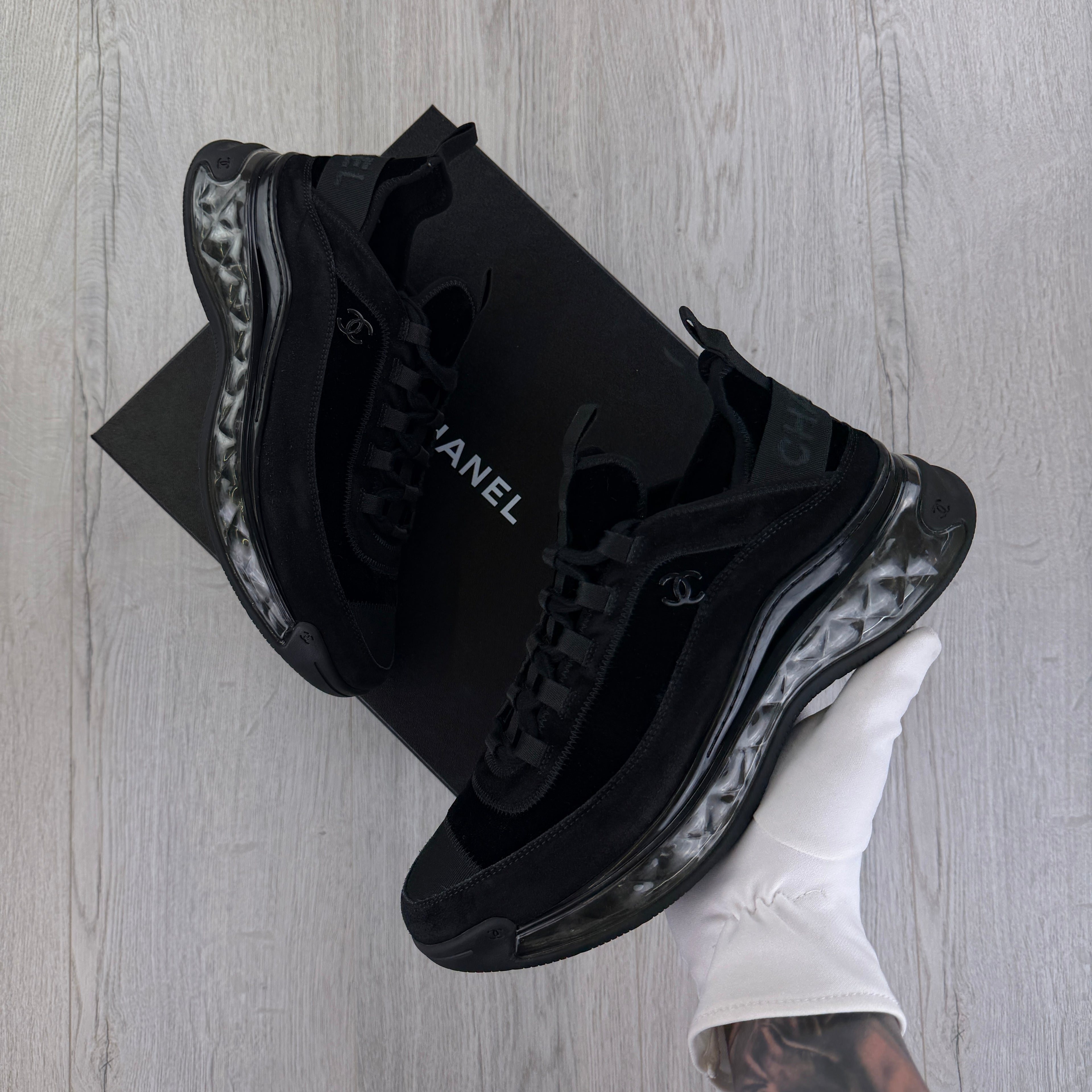 Chanel Men’s Triple Black Sock CC Runners - Uk 9