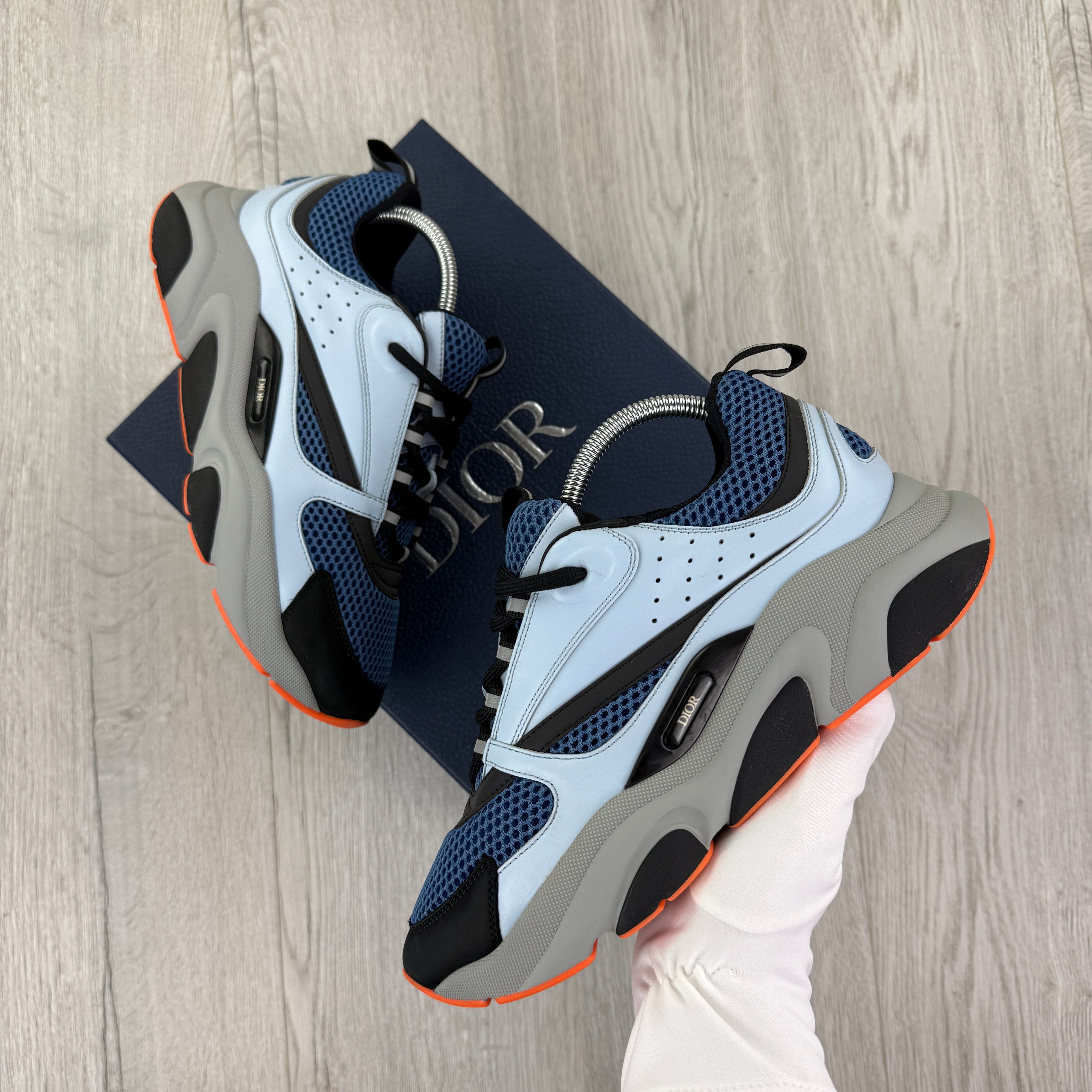Dior B22 Light Blue Runners Orange Bottom Trainers