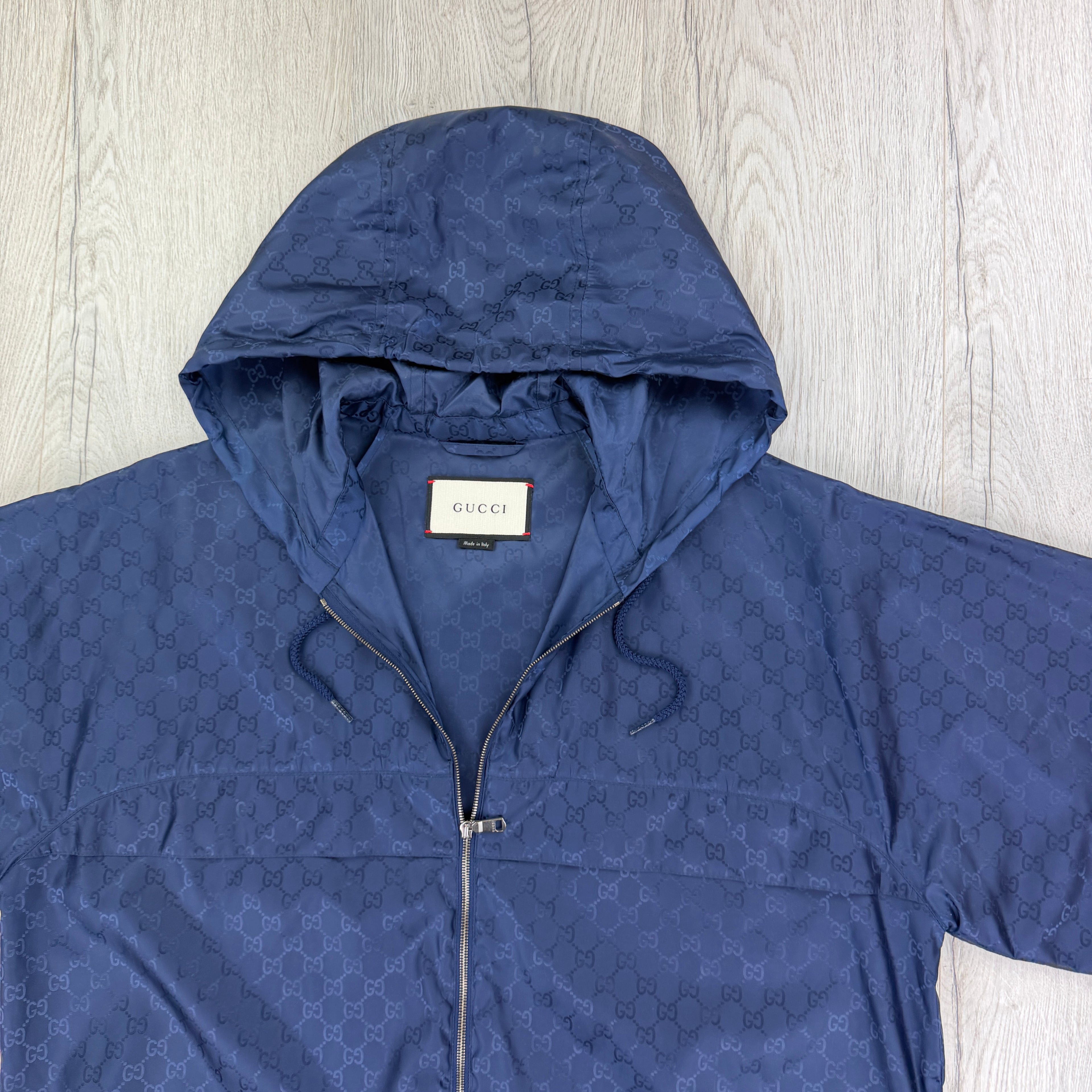 Gucci Men’s Navy Zip-up Monogrammed Windbreaker - 50 (Fit XL)
