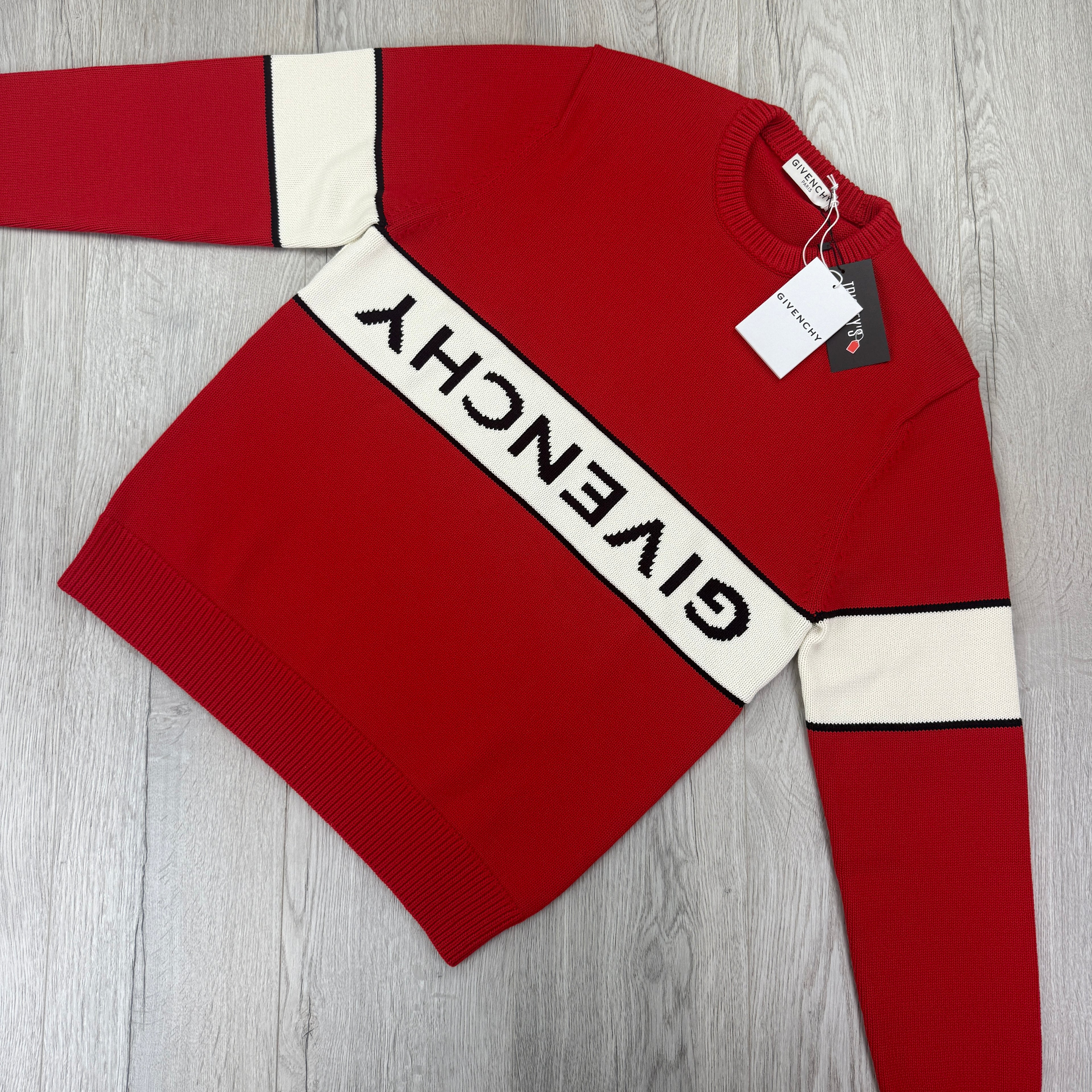Givenchy Men’s Red Knitted Crewneck With Upside Down Logo