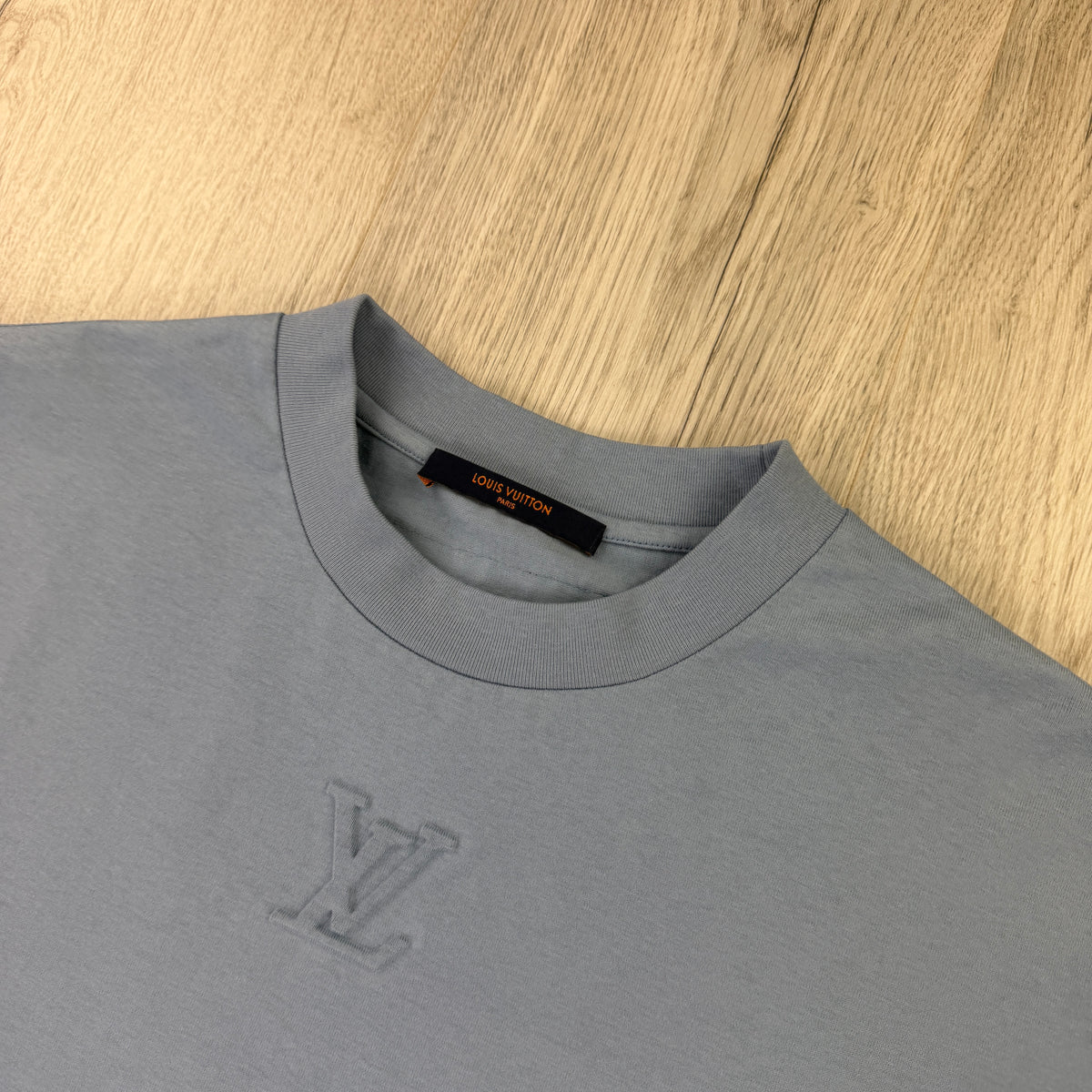 Louis Vuitton Men's Baby Blue Embossed T-shirt - Medium Oversized