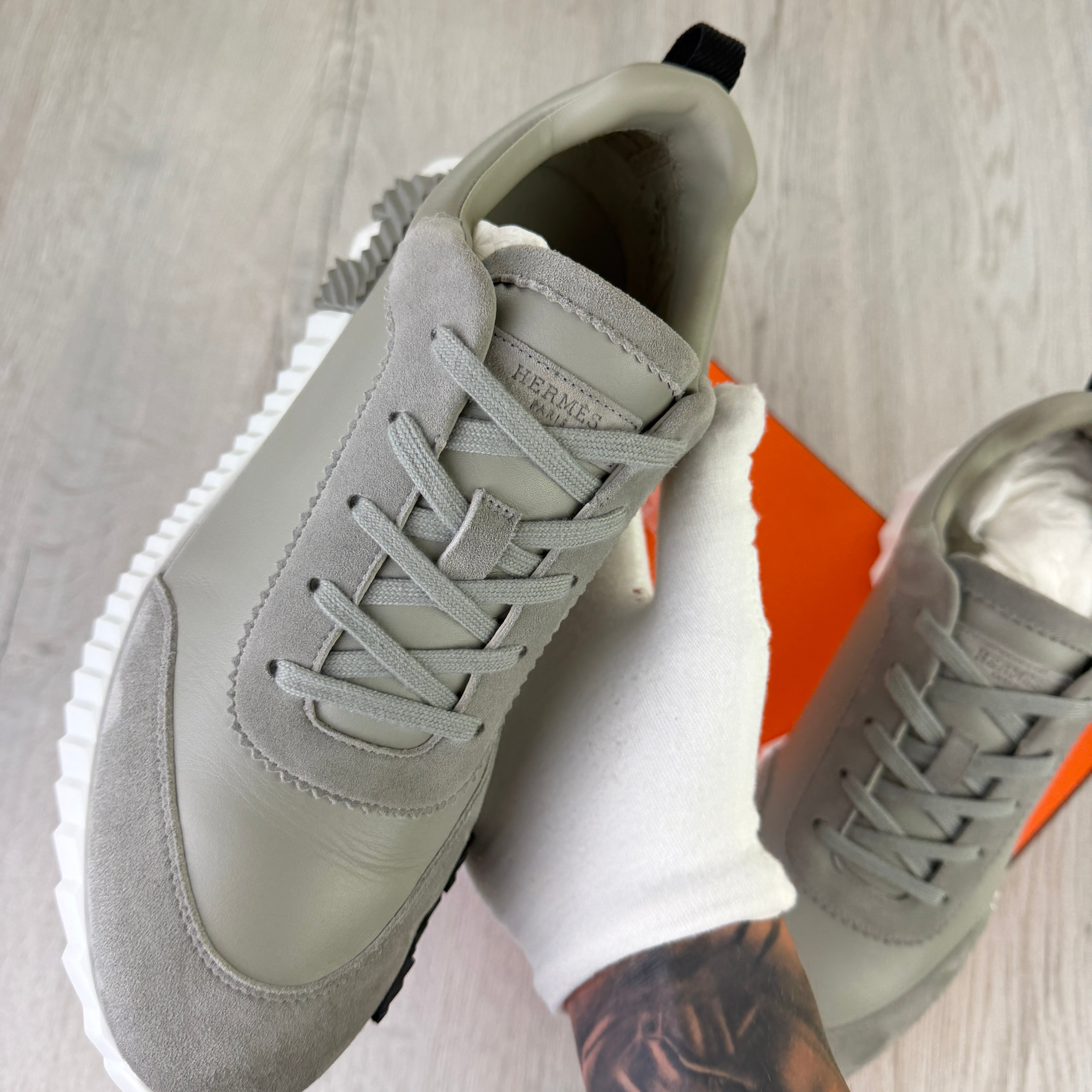Hermes Men’s Grey Suede Bouncing Sneakers - Uk 11