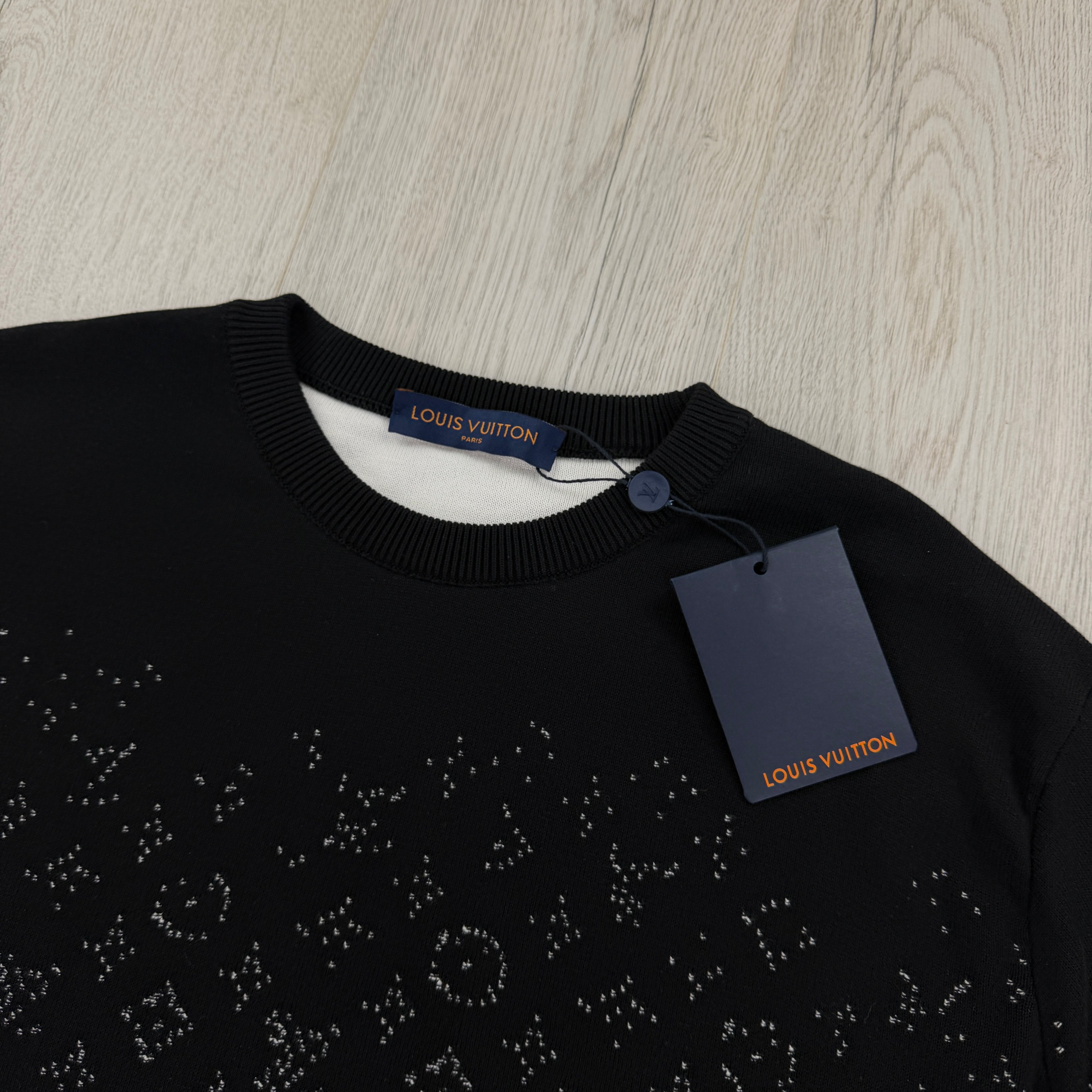 Louis Vuitton Men’s Black & White Monogram Jacquard Crewneck Jumper - Medium