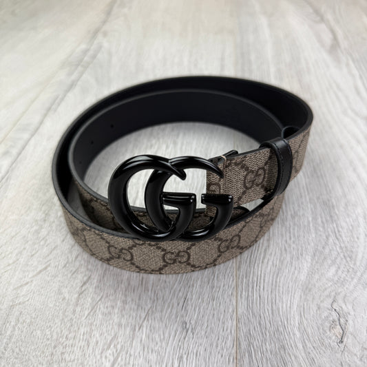 Gucci Men’s Beige Thin Belt Black GG Buckle