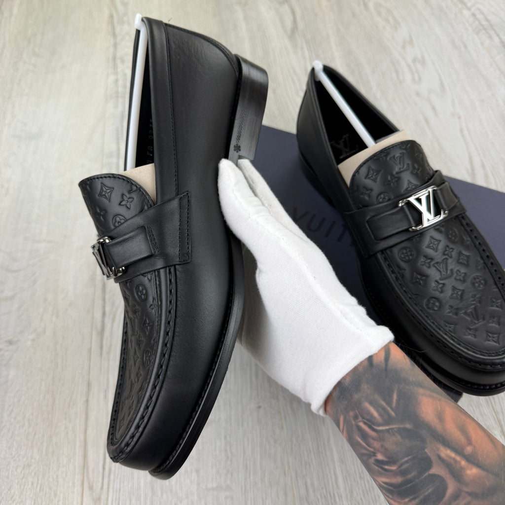 Louis Vuitton Mens Black Major Monogram Loafers