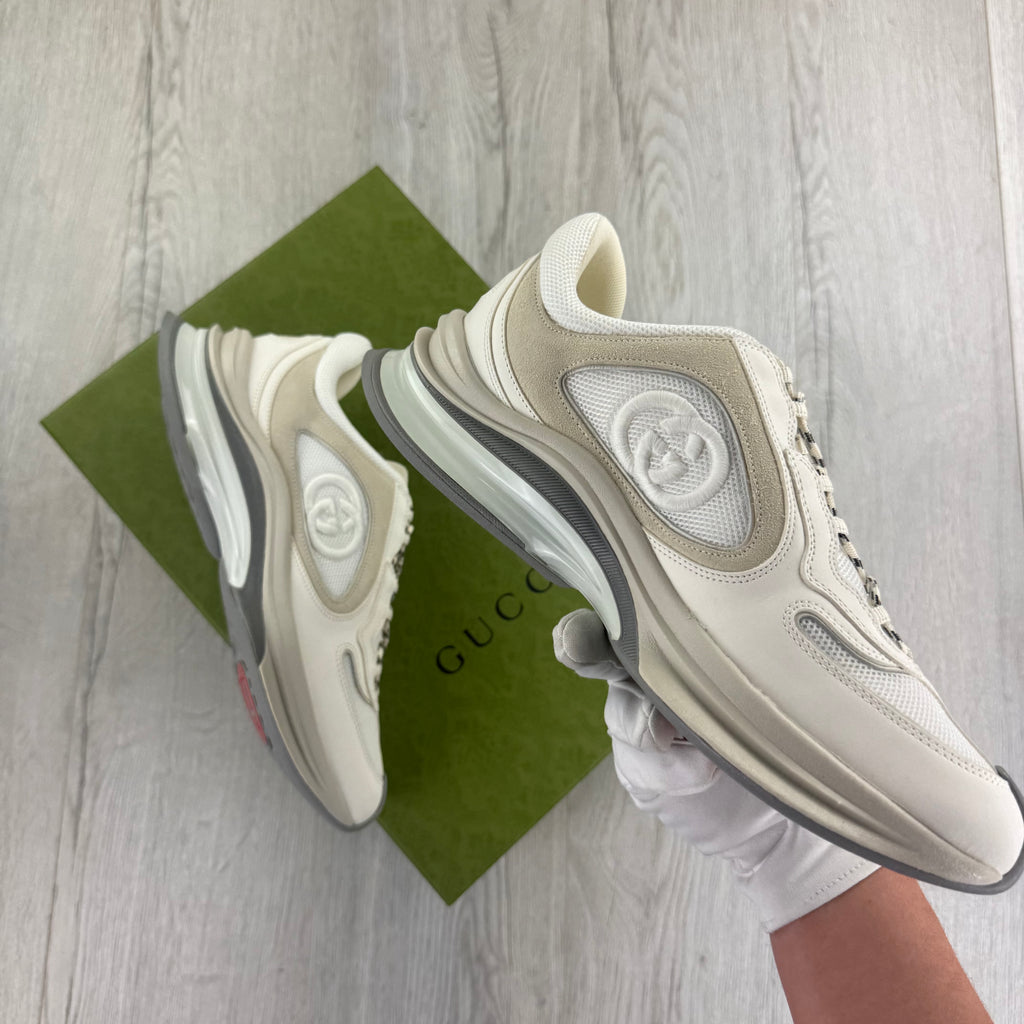 Gucci Men’s GG Nubuk Alaska White Trainers - Uk 10.5