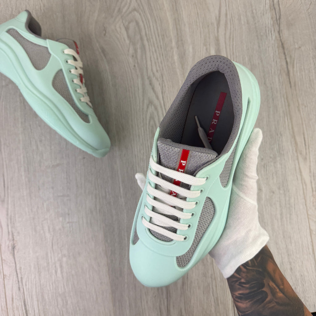 Prada Cups Men’s Mint Green / Grey Rubber Trainers - Uk 8