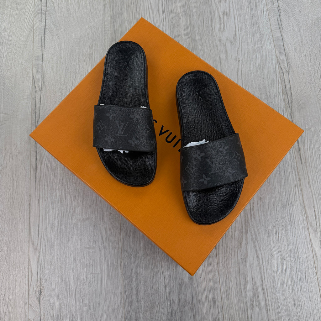 Louis Vuitton Men’s Black Leather Sliders - Uk 6 (Fit 7)