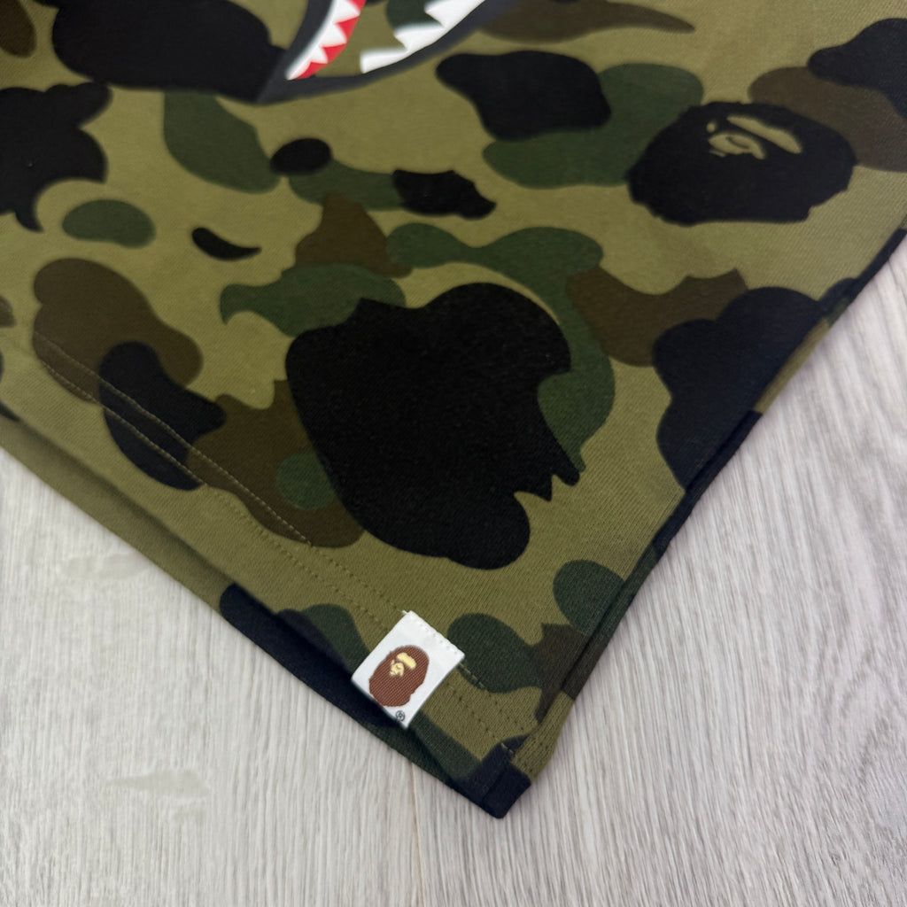 Bape Men’s Khaki Green Camo Front Shark Shorts