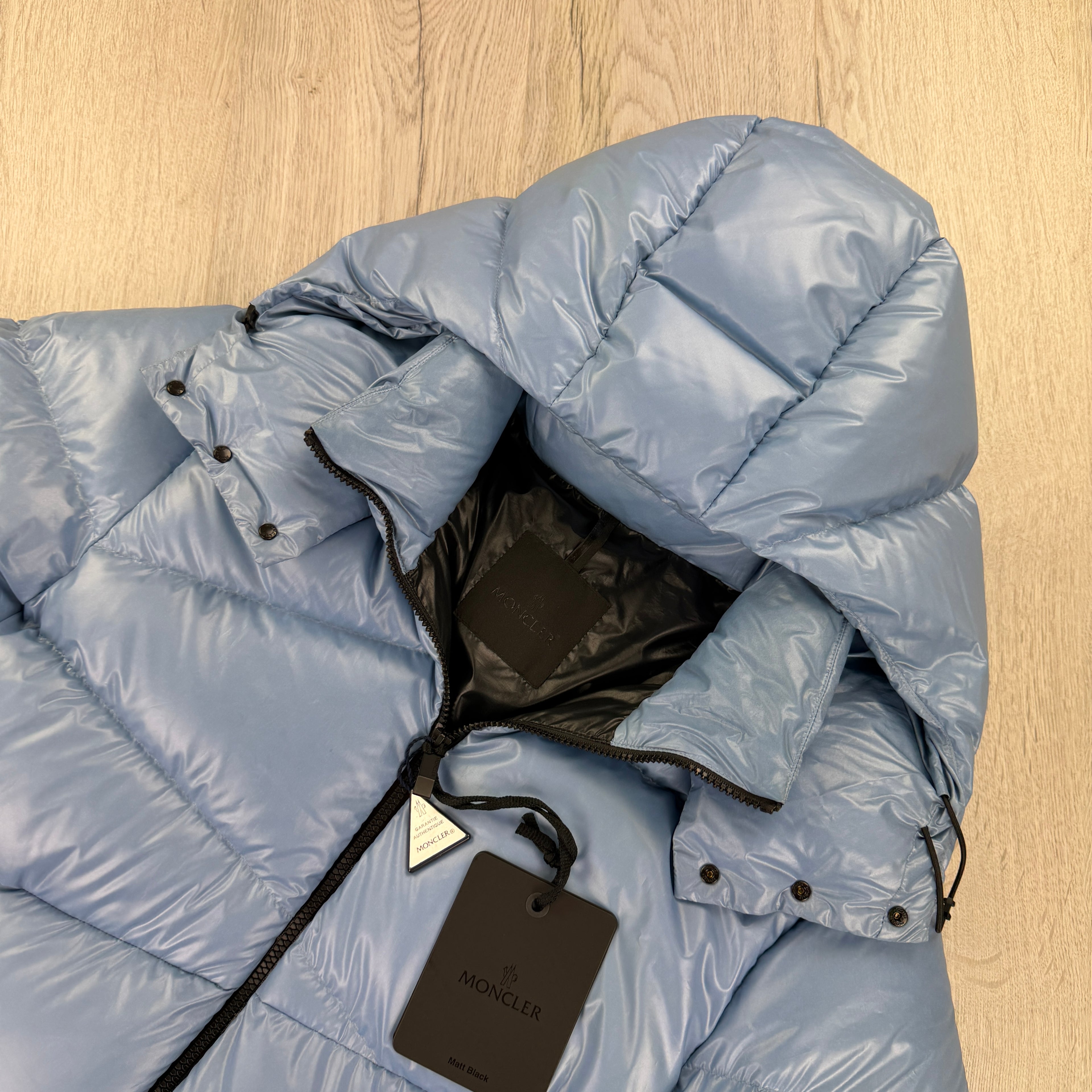 Moncler Men’s Yonne Baby Blue Black Badge Zip-up Down Jacket