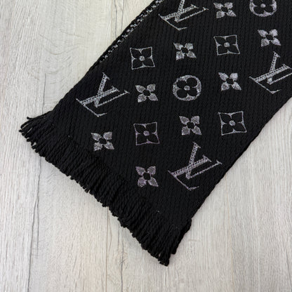 Louis Vuitton Black / Silver Wool & Silk Monogram Scarf