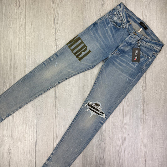 Amiri Men’s MX1 Distressed Camo Applique Logo Jeans - Uk 32
