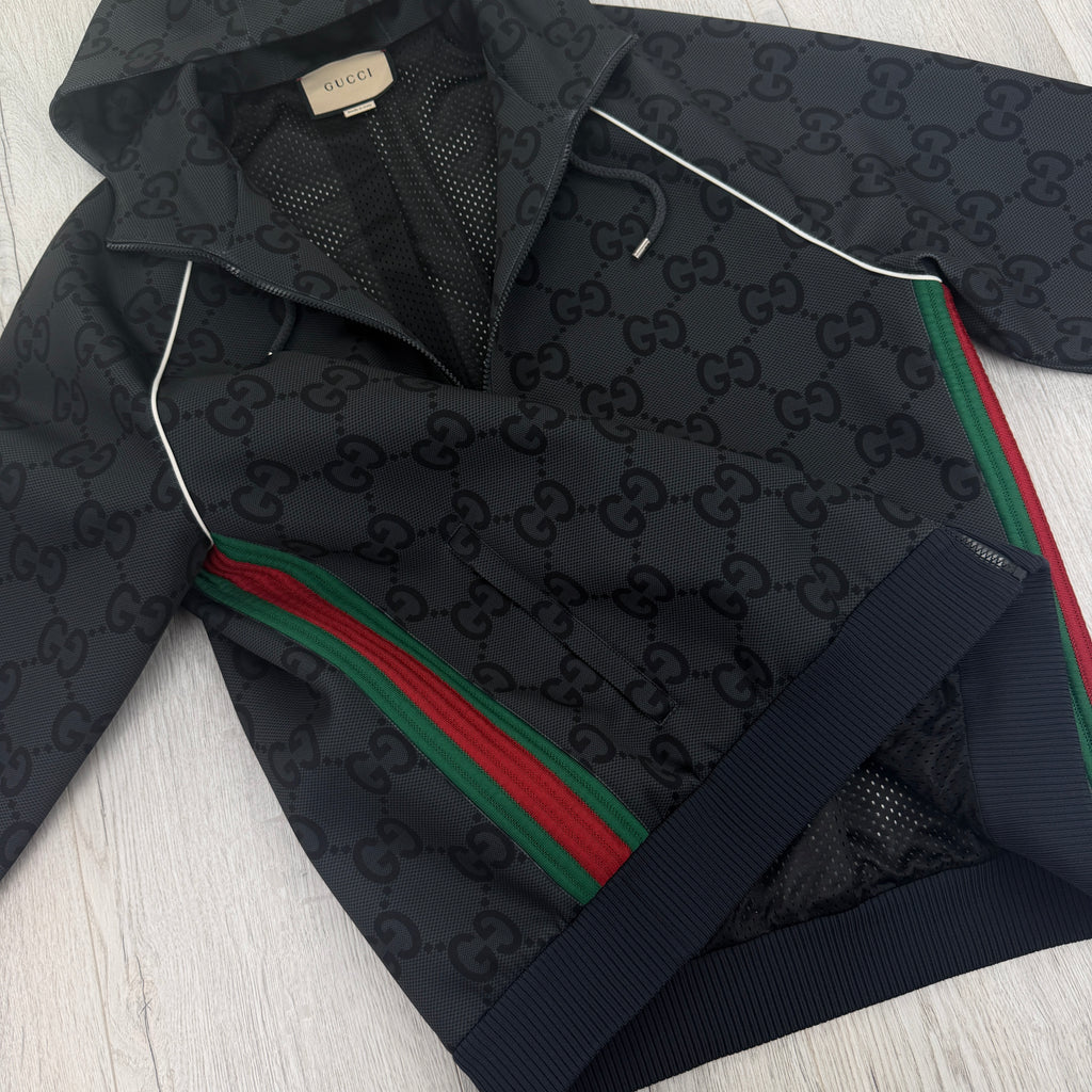 Gucci Men’s Black GG Jacquard Full Hooded Tracksuit - Large