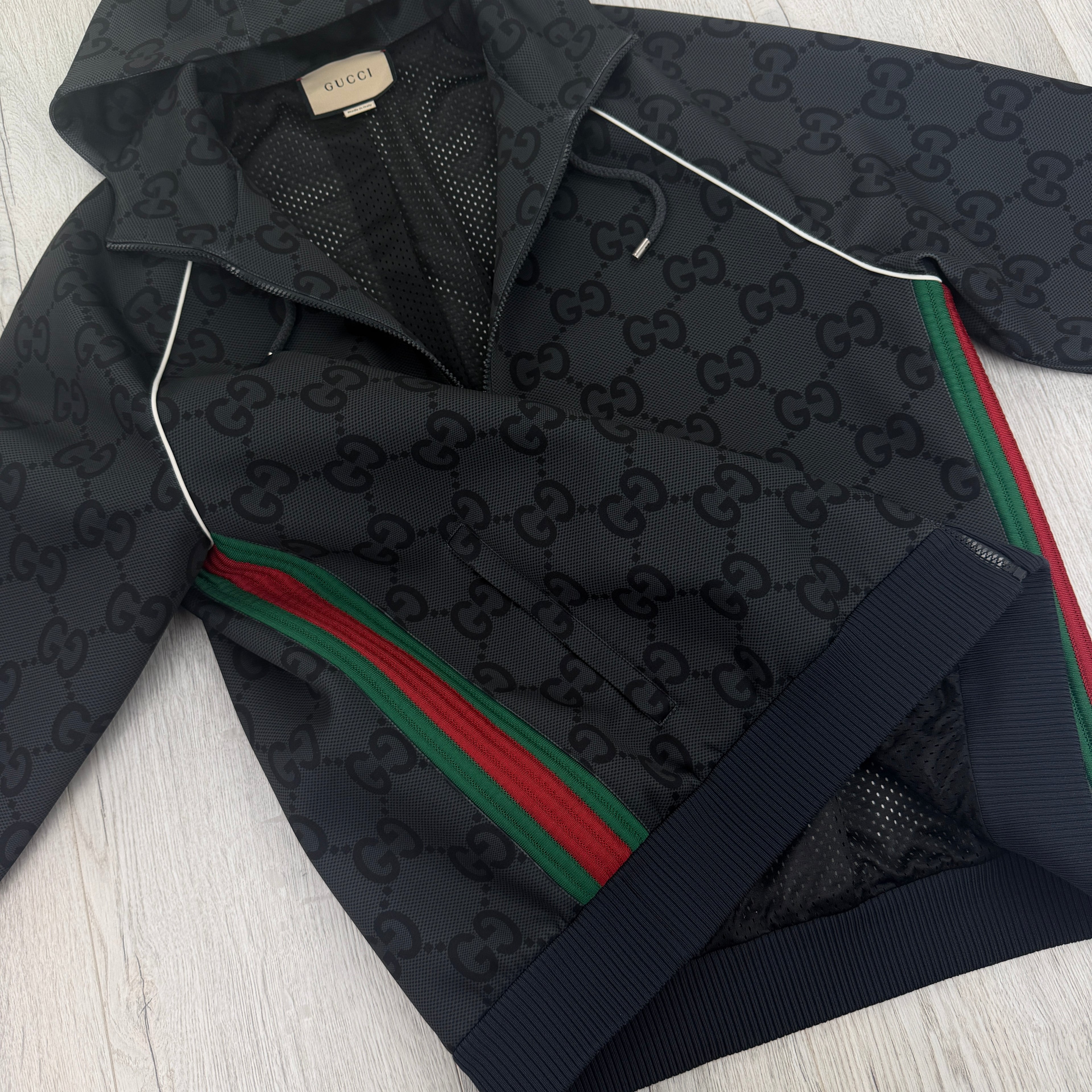 Gucci Men’s Black GG Jacquard Full Hooded Tracksuit - Large