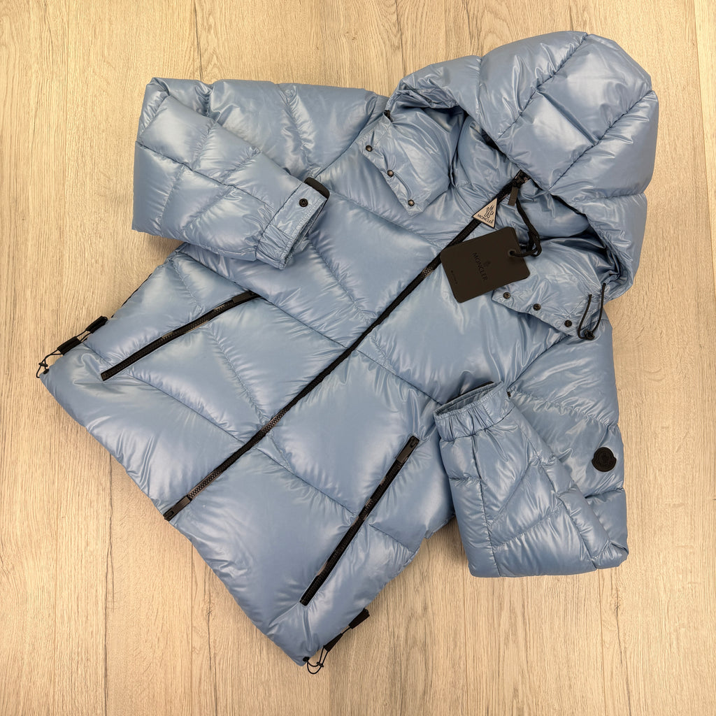 Moncler Men’s Yonne Baby Blue Black Badge Zip-up Down Jacket