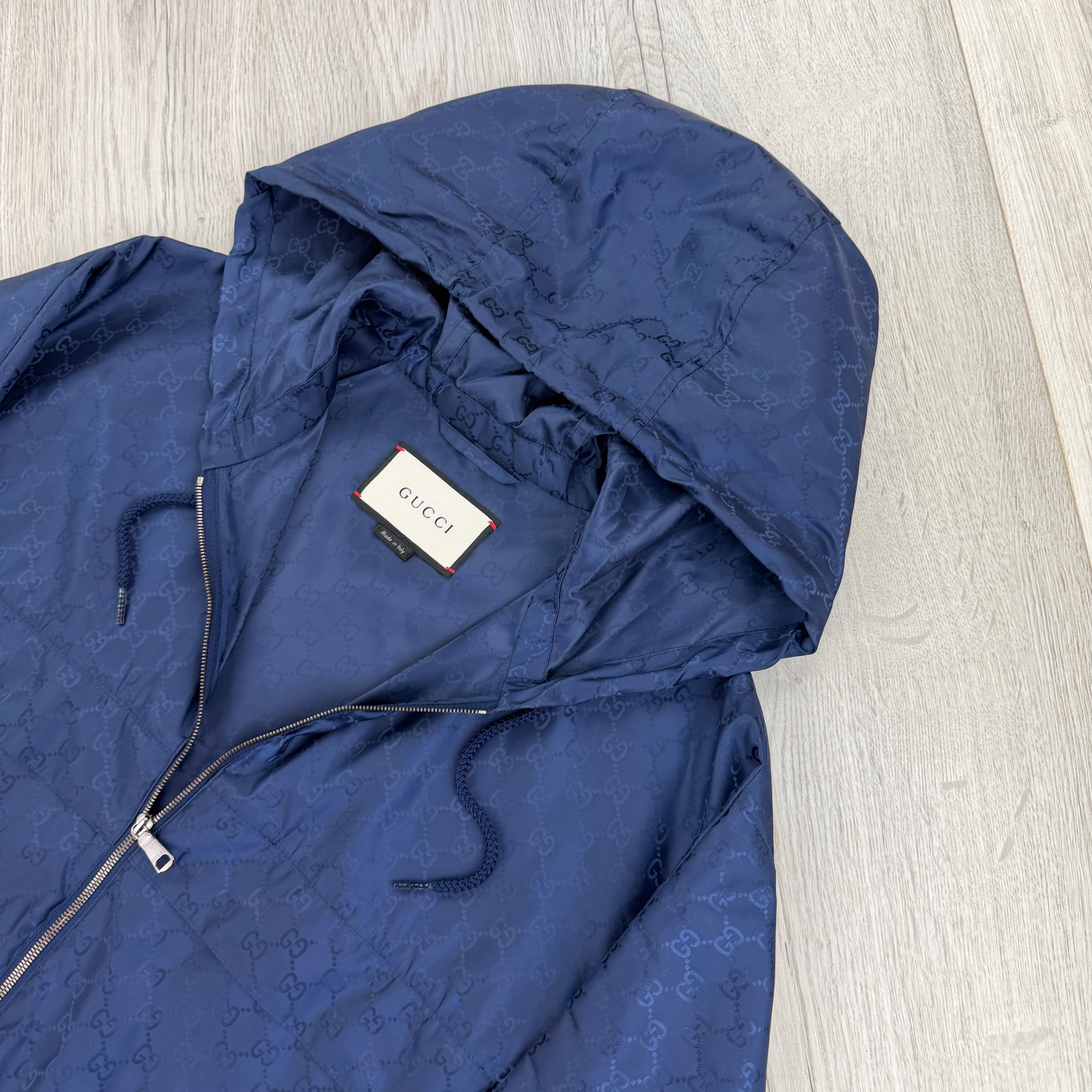 Gucci Men’s Navy Zip-up Monogrammed Windbreaker - 50 (Fit XL)