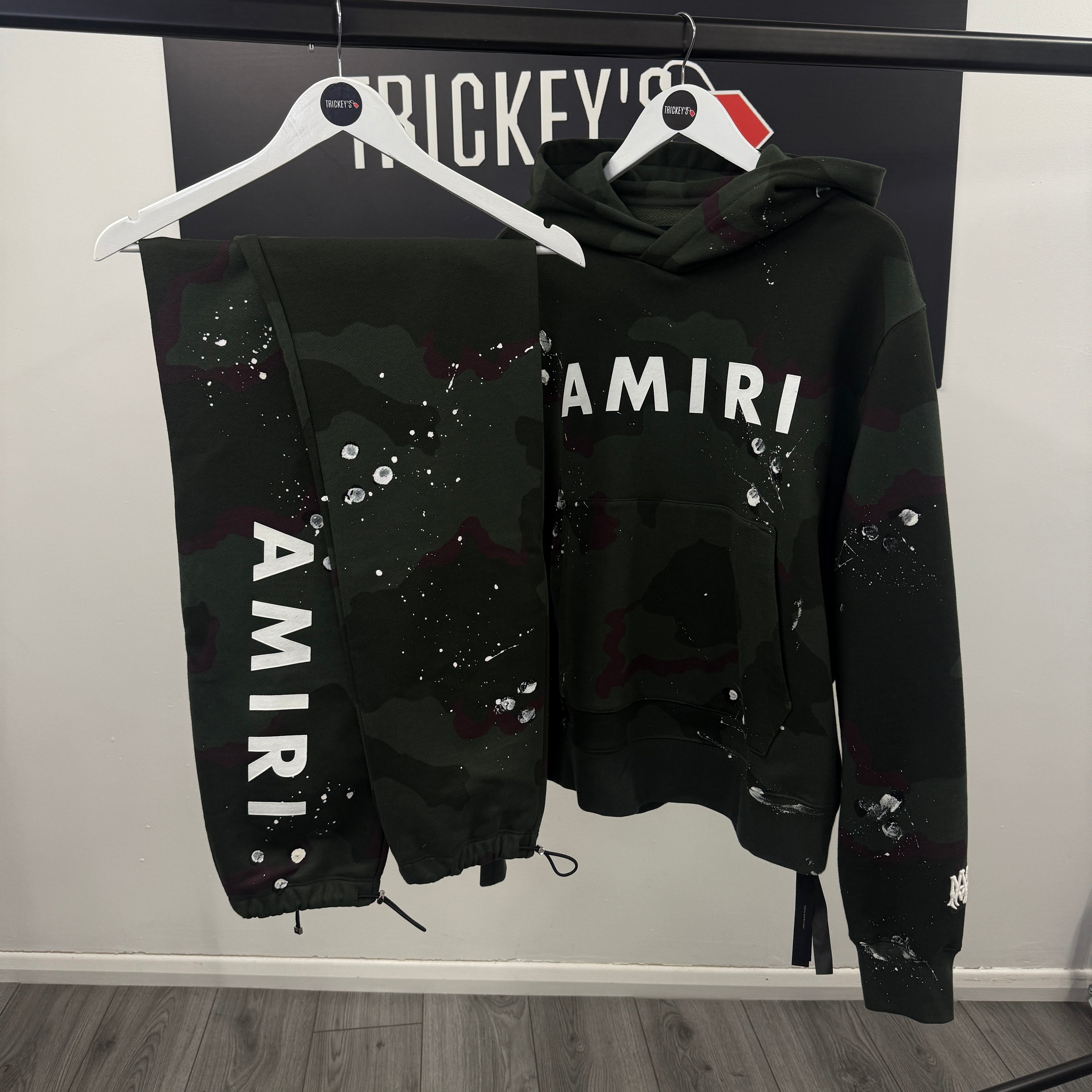 Amiri Men’s Distressed Paint Amry Camo Full Tracksuit - Large