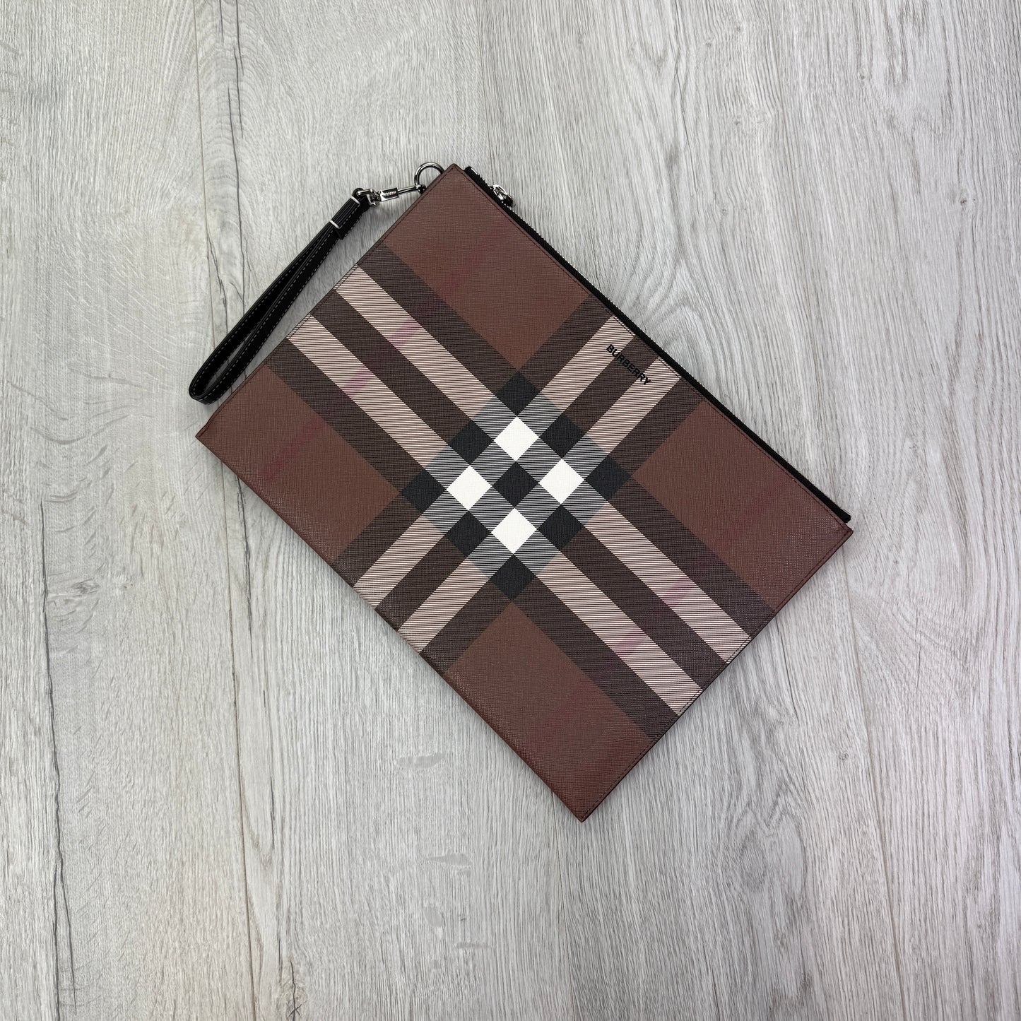 Burberry Men’s Brown Zip-up Clutch Bag / Pouch