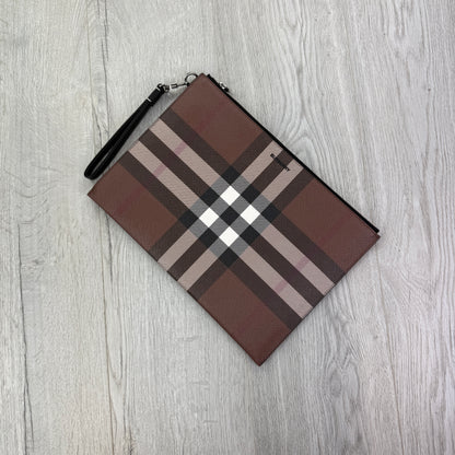 Burberry Men’s Brown Zip-up Clutch Bag / Pouch
