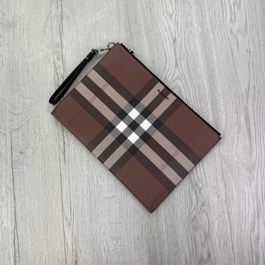Burberry Men’s Brown Zip-up Clutch Bag / Pouch