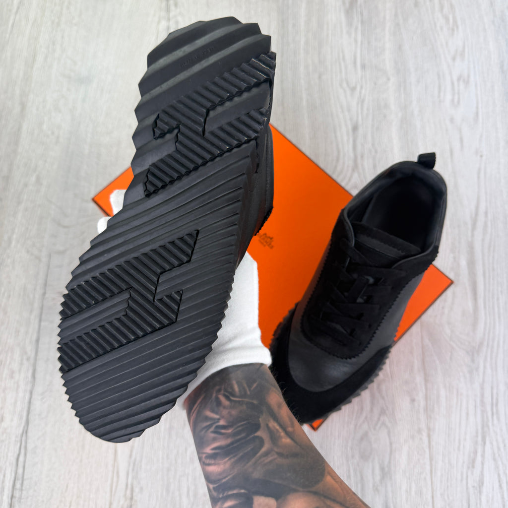 Hermes Men’s All Black Suede Bouncing Sneakers - 42.5 Fit Uk 8.5)