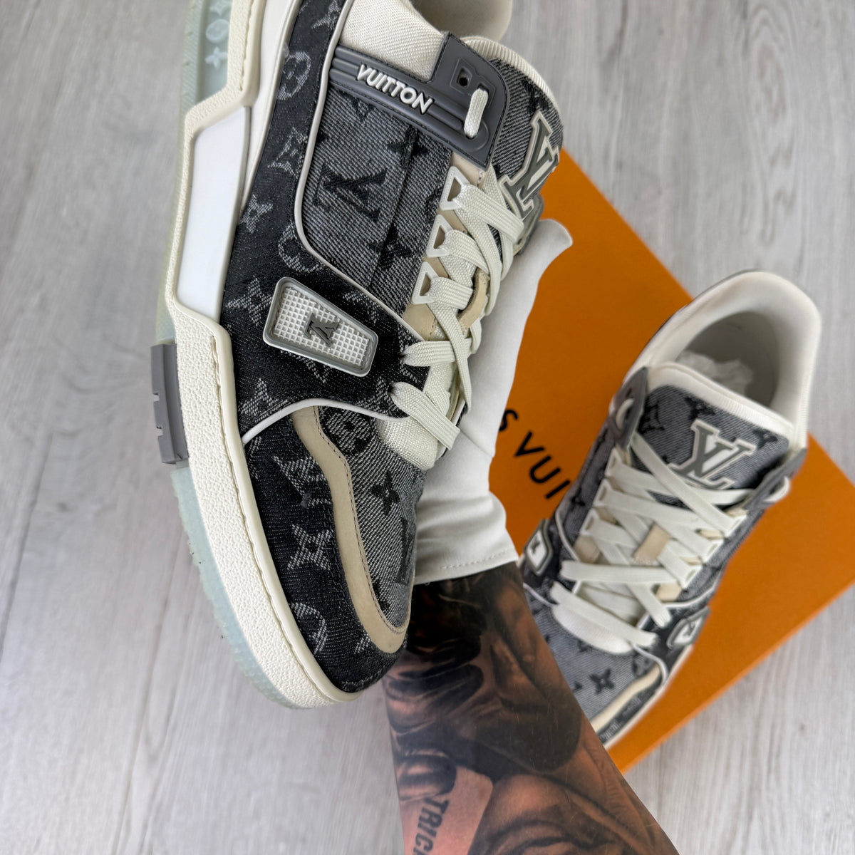 Louis Vuitton Men’s Grey / White Monogram Low Trainers - Uk 9.5 (Fit 10/10.5)