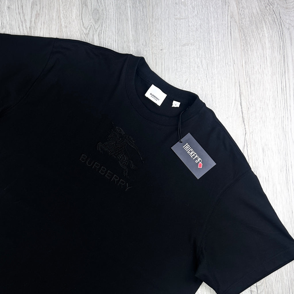 Burberry Men’s Black Embroidered Logo T-shirt - Medium Oversized