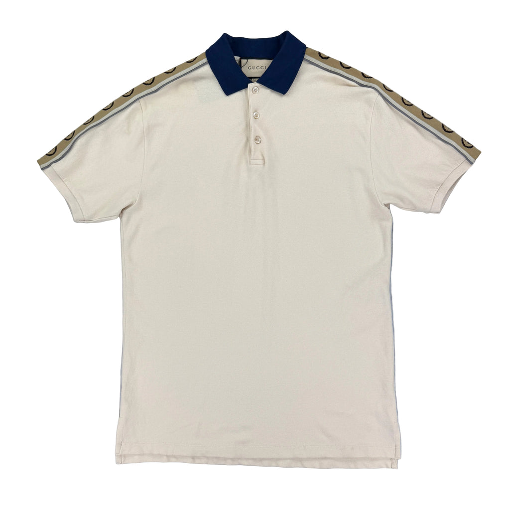 Gucci Men’s Beige Polo With Interlocking G Stripe