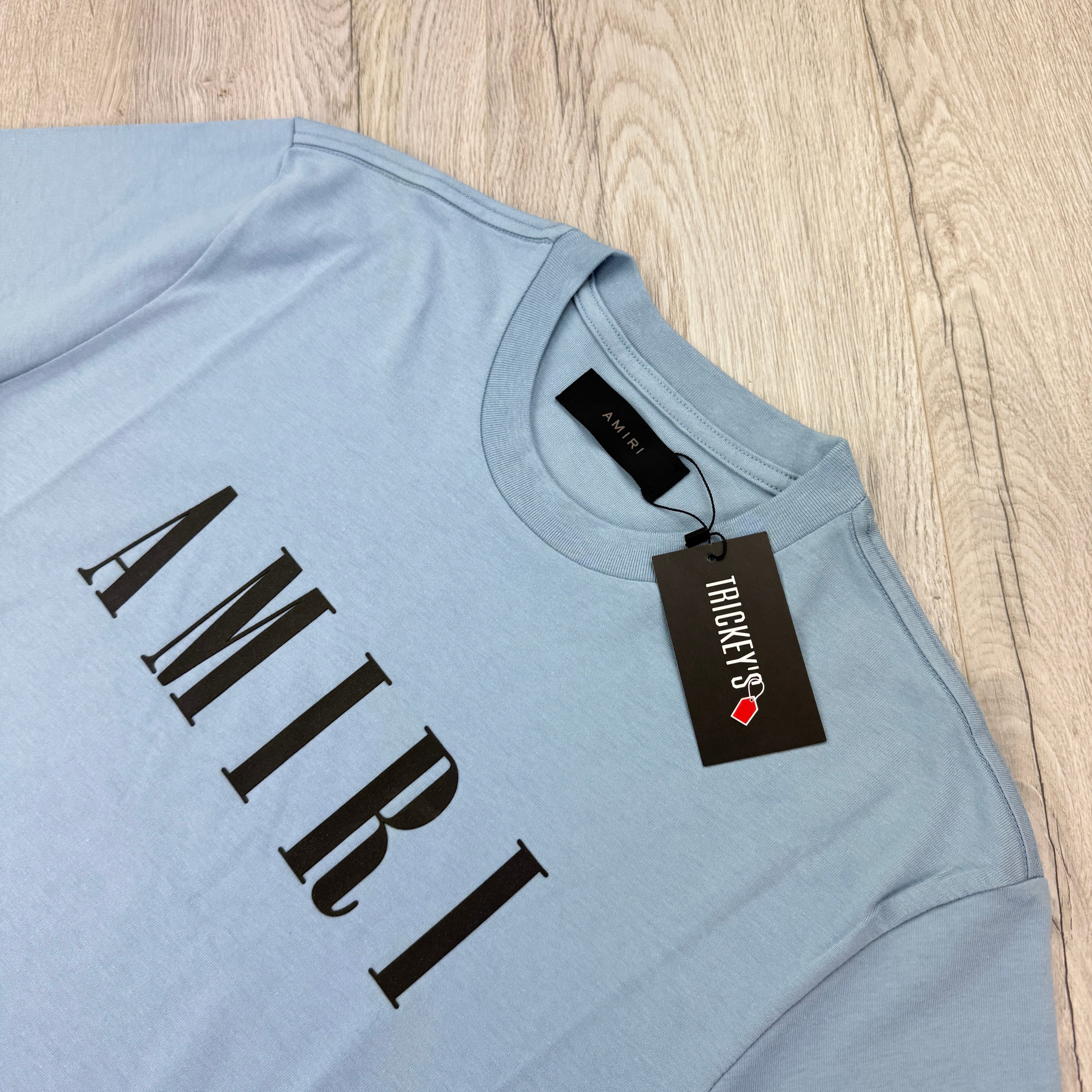 Amiri Men’s Baby Blue T-shirt Black Logo