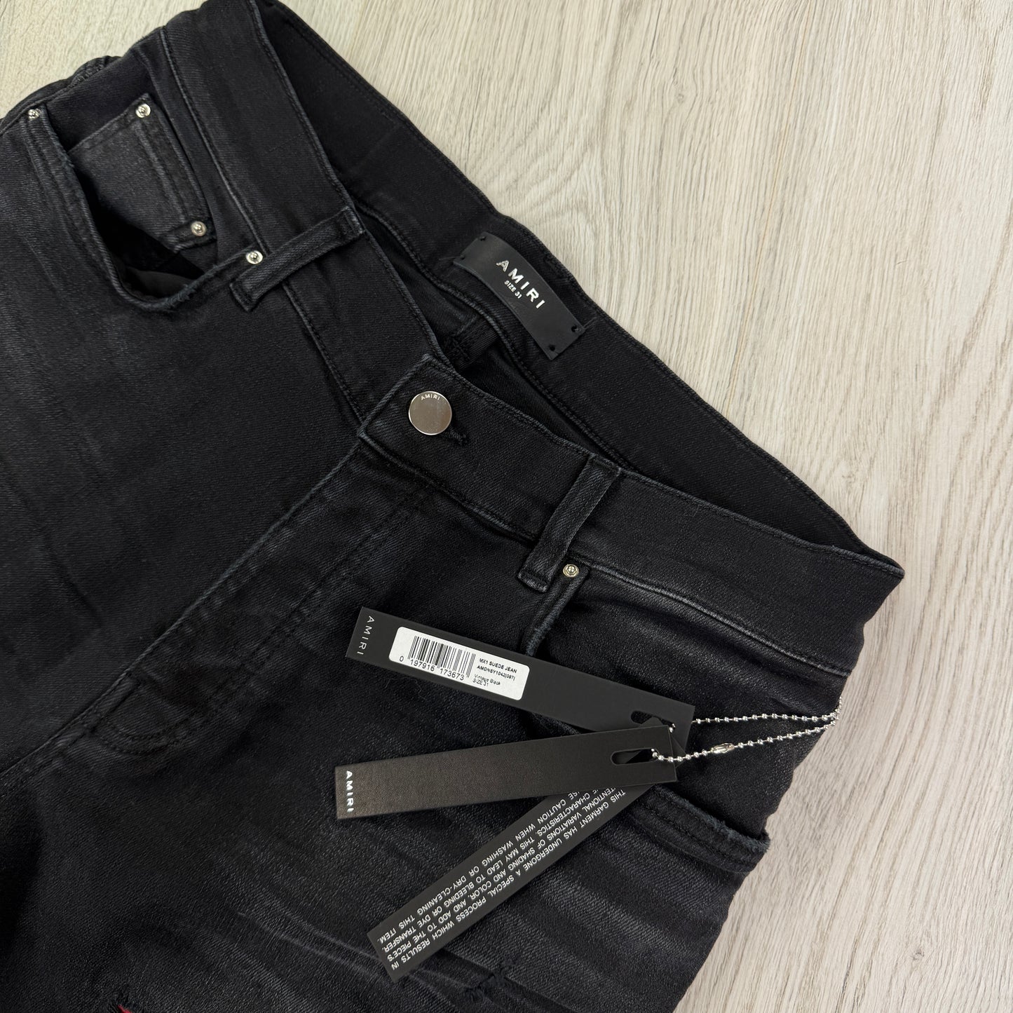 Amiri Men’s Black & Red Distressed Ripped Jeans - Uk 31