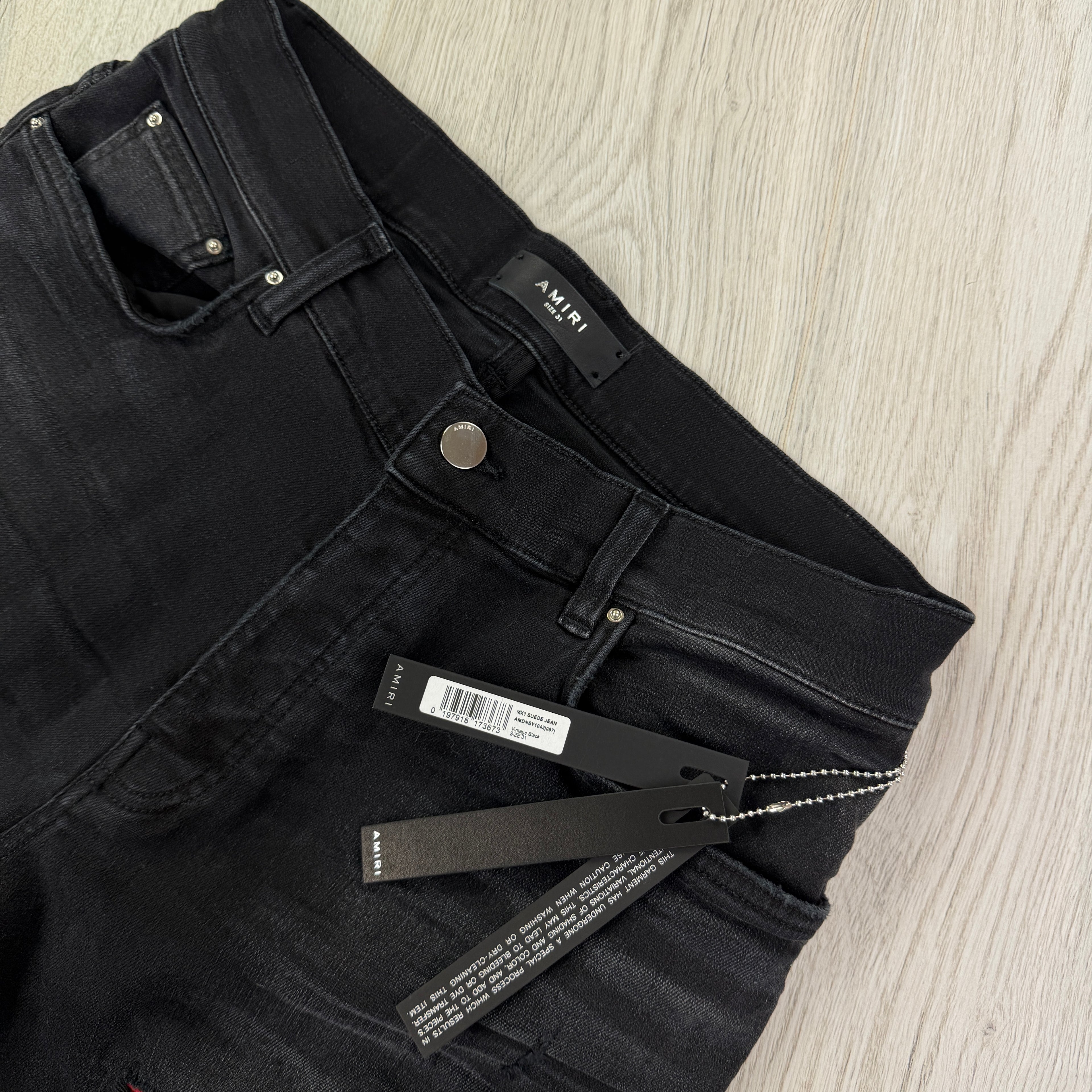 Amiri Men’s Black & Red Distressed Ripped Jeans - Uk 31