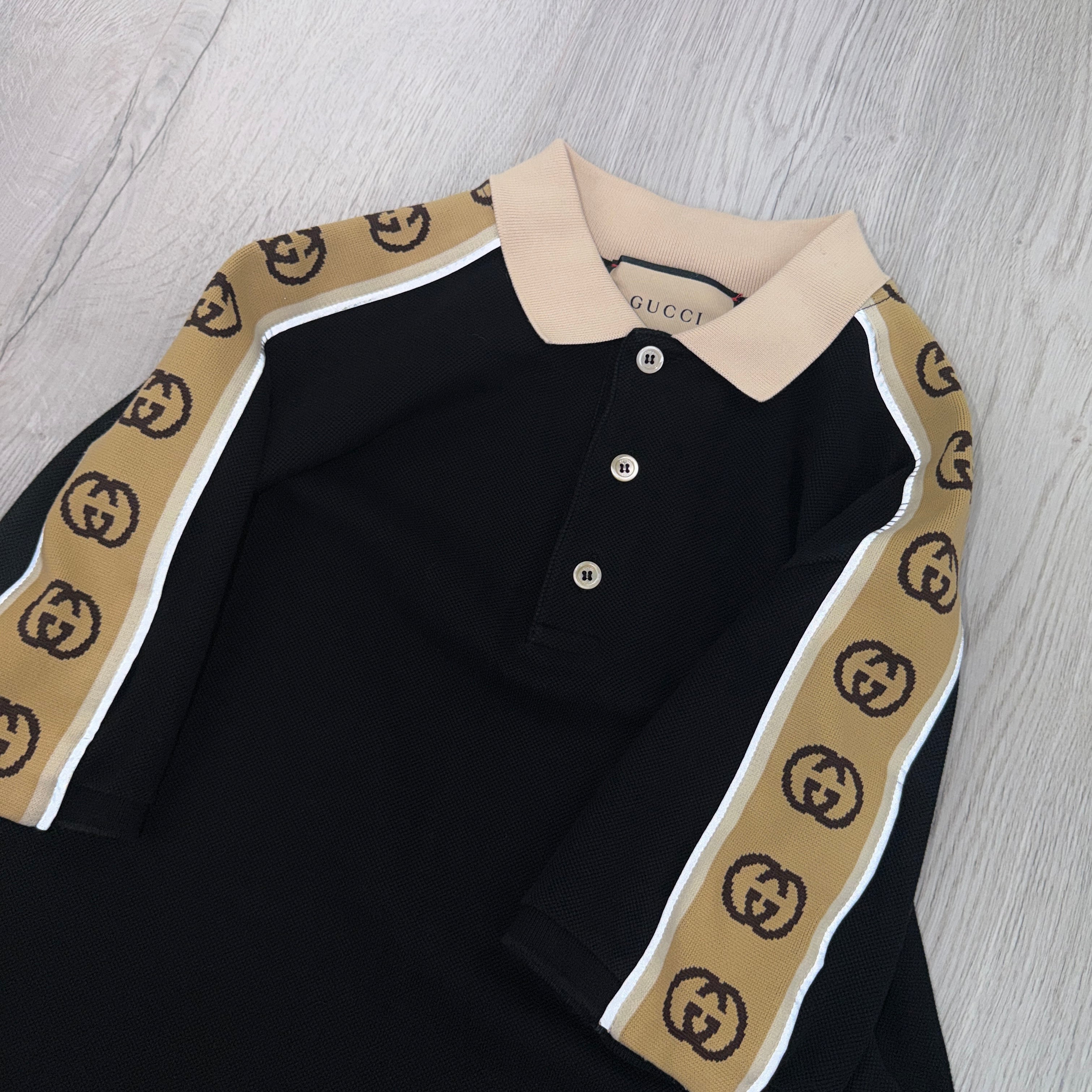 Gucci Men’s Black Polo GG Sleeve - Small