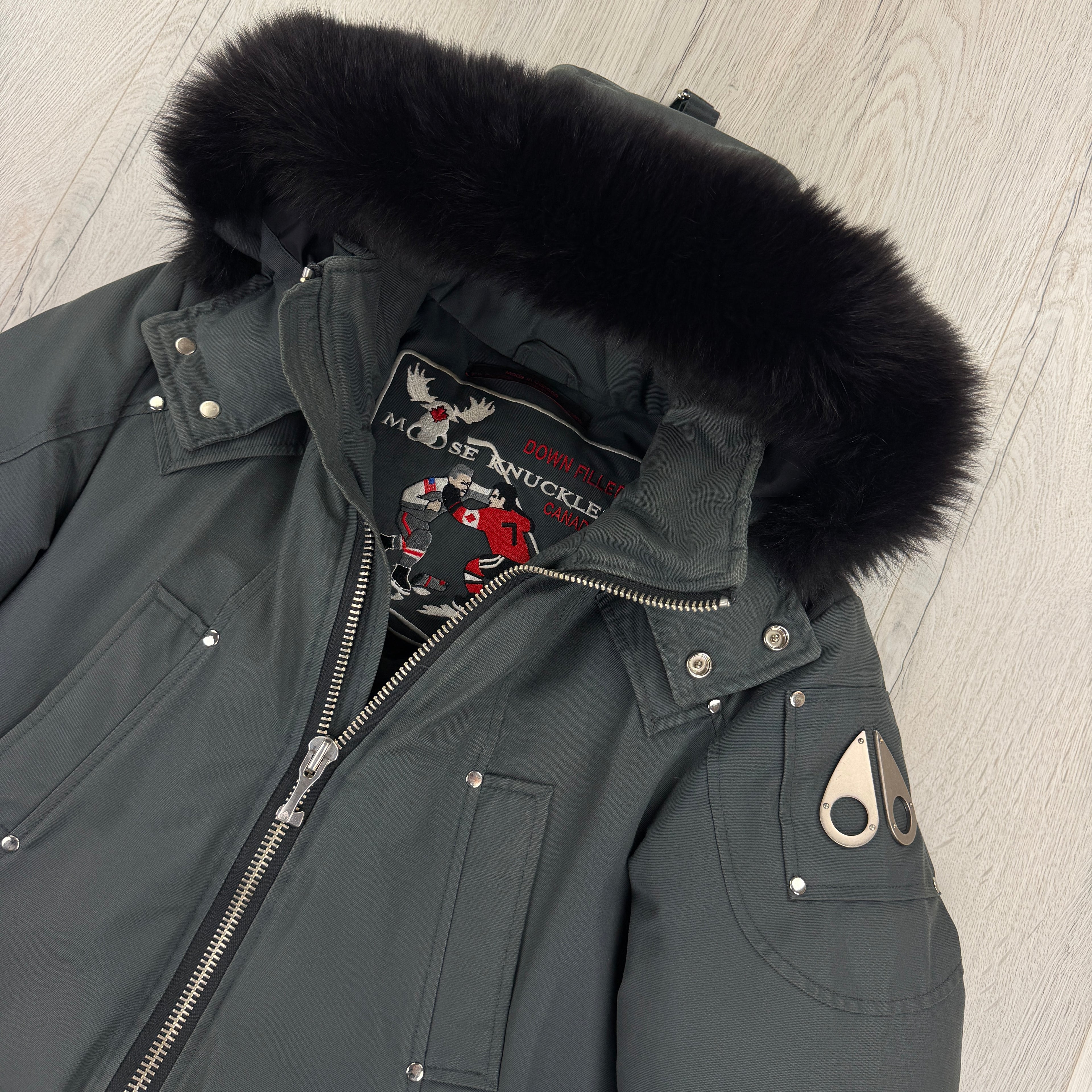 Moose Knuckles Men’s Graphite Zip-up Ballistic Bomber Parker Jacket - XS