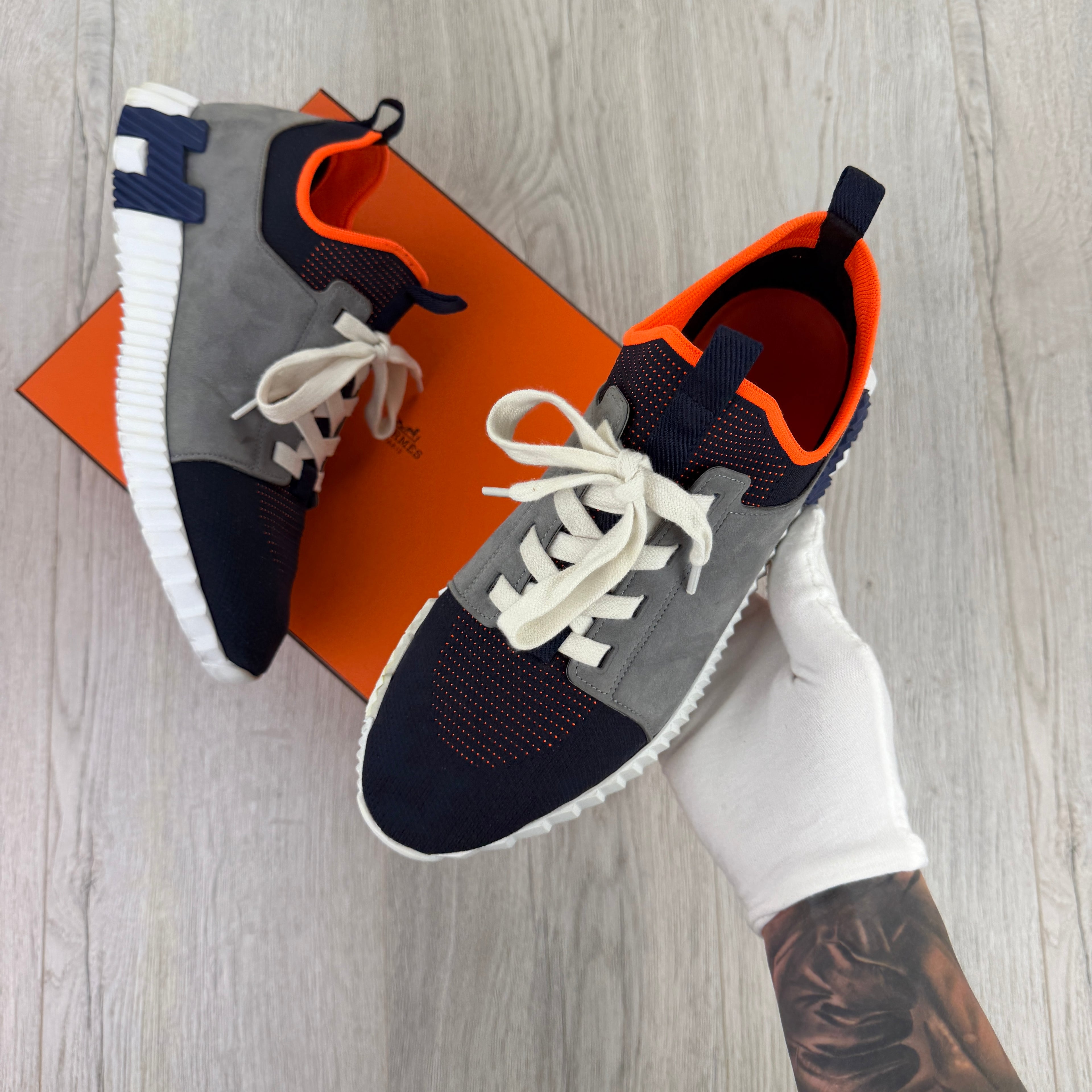 Hermes Men’s Navy & Orange Bouncing Sneakers - 41 (Fit Uk 7)