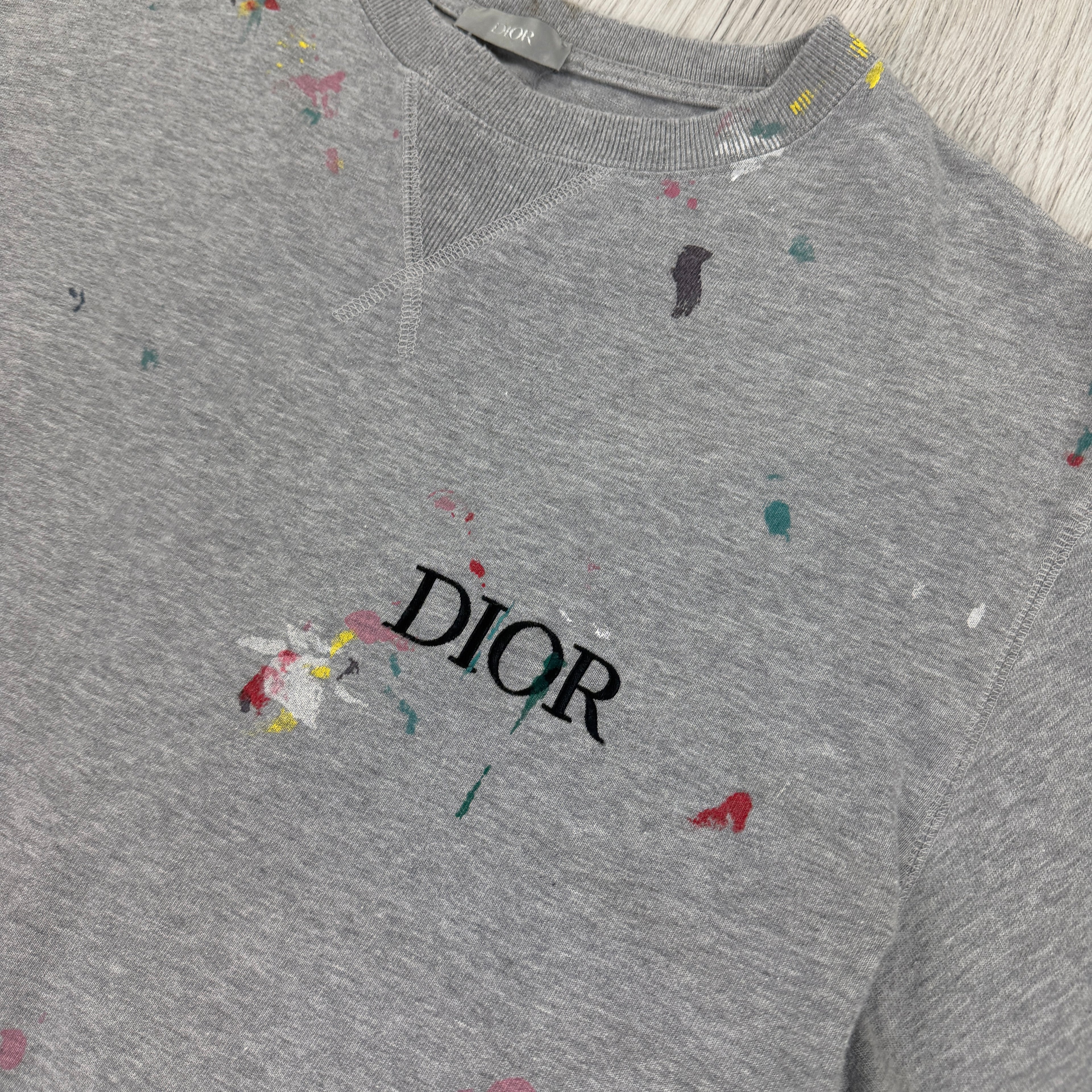 Dior Men’s Grey Paint Splattered T Shirt - Large