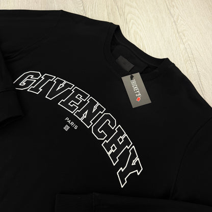 Givenchy Men’s Black Crewneck Jumper Embroidered Logo - XL
