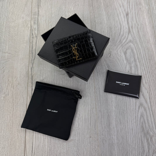 Saint Laurent Black Monogram Card Holder Gold Logo