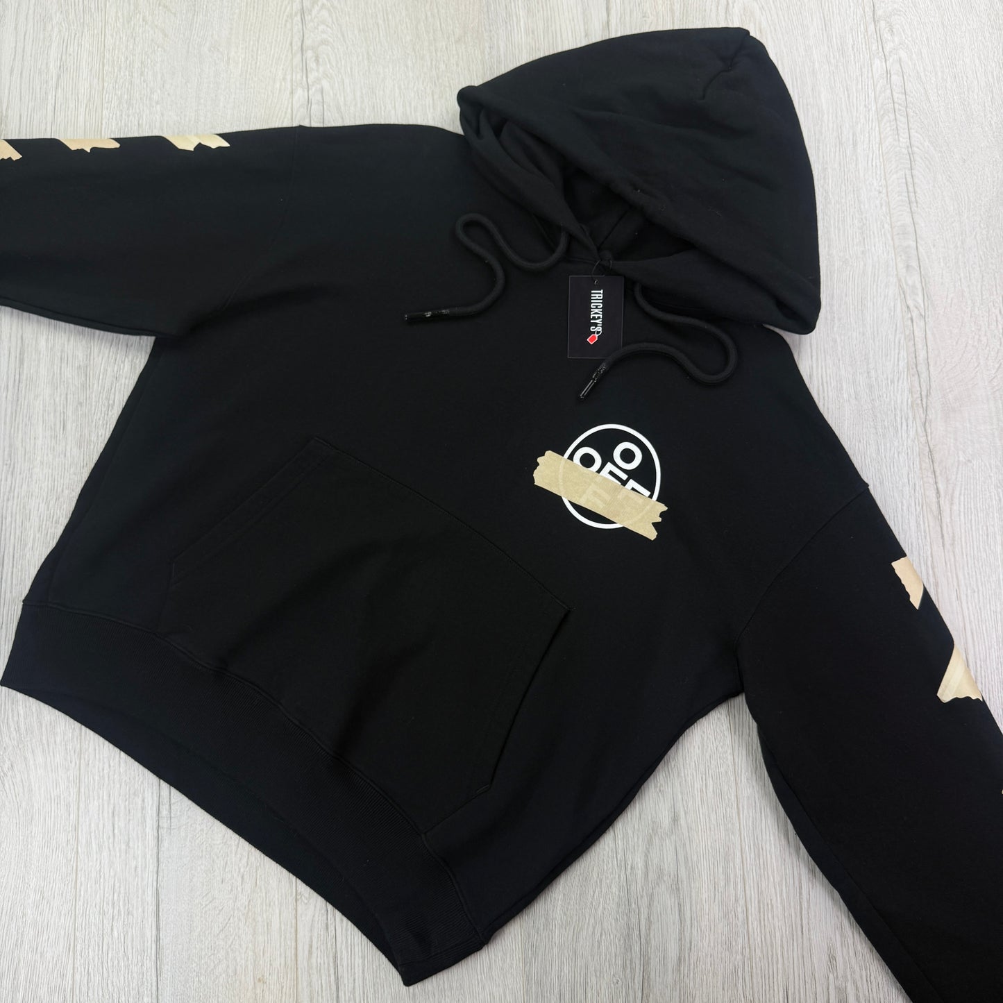 Off White Men’s Black Tape Arrows Logo Pullover Hoodie - Medium