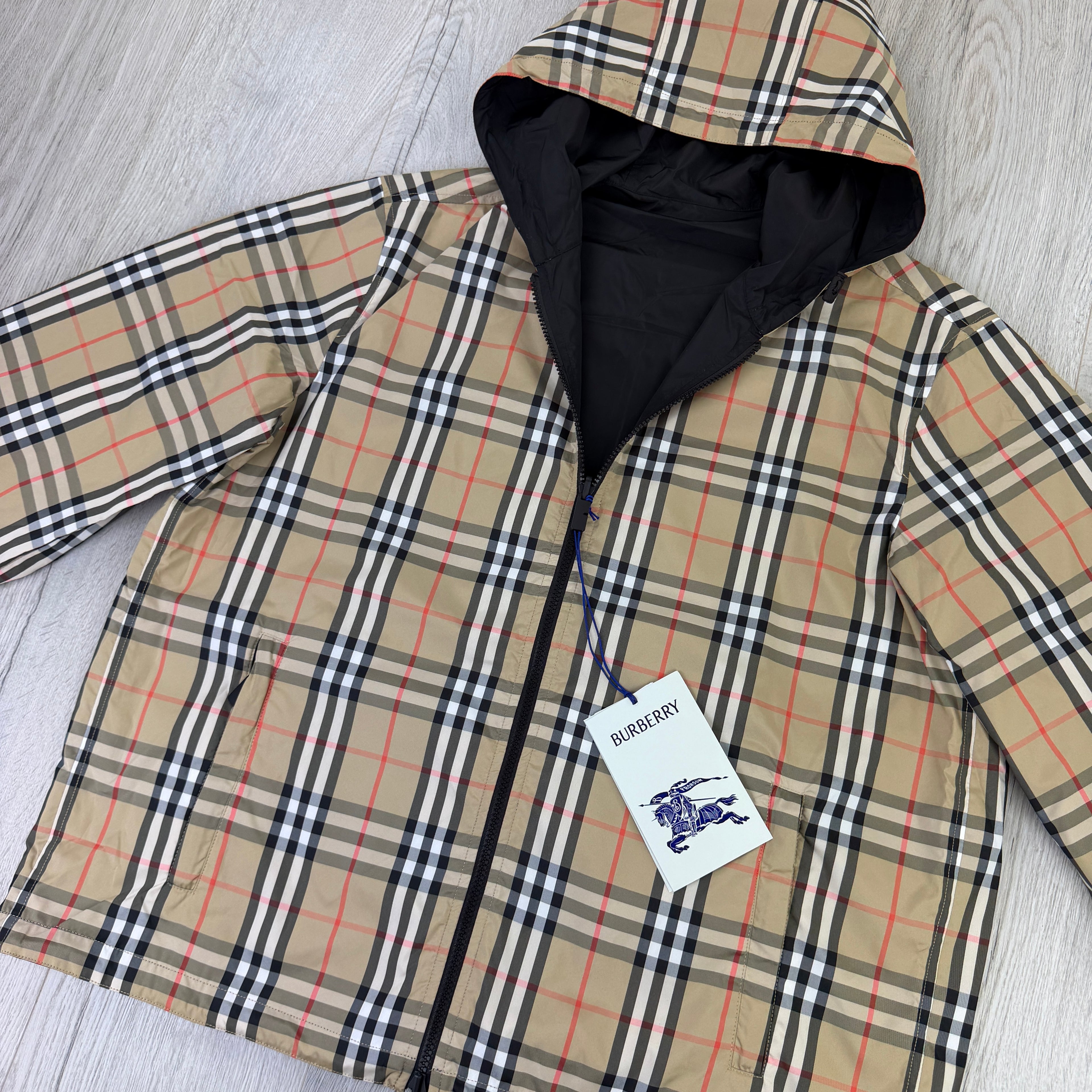 Burberry Men’s Vintage Check Reversible Windbreaker Jacket - Large