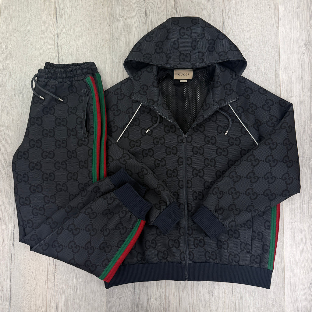 Gucci Men’s Black GG Jacquard Full Hooded Tracksuit - Large