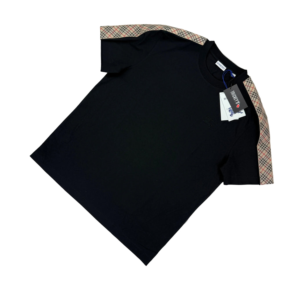 Burberry Men’s Black Check Trim Cotton T-shirt - XL