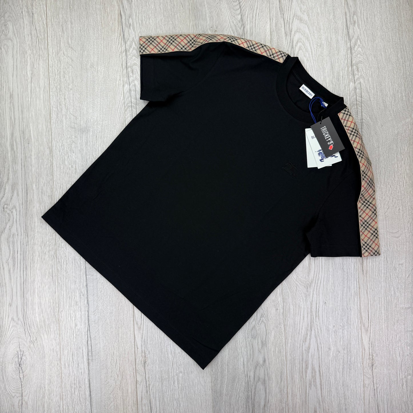 Burberry Men’s Black Check Trim Cotton T-shirt - XL