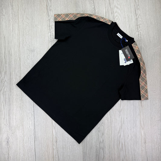 Burberry Men’s Black Check Trim Cotton T-shirt - XL