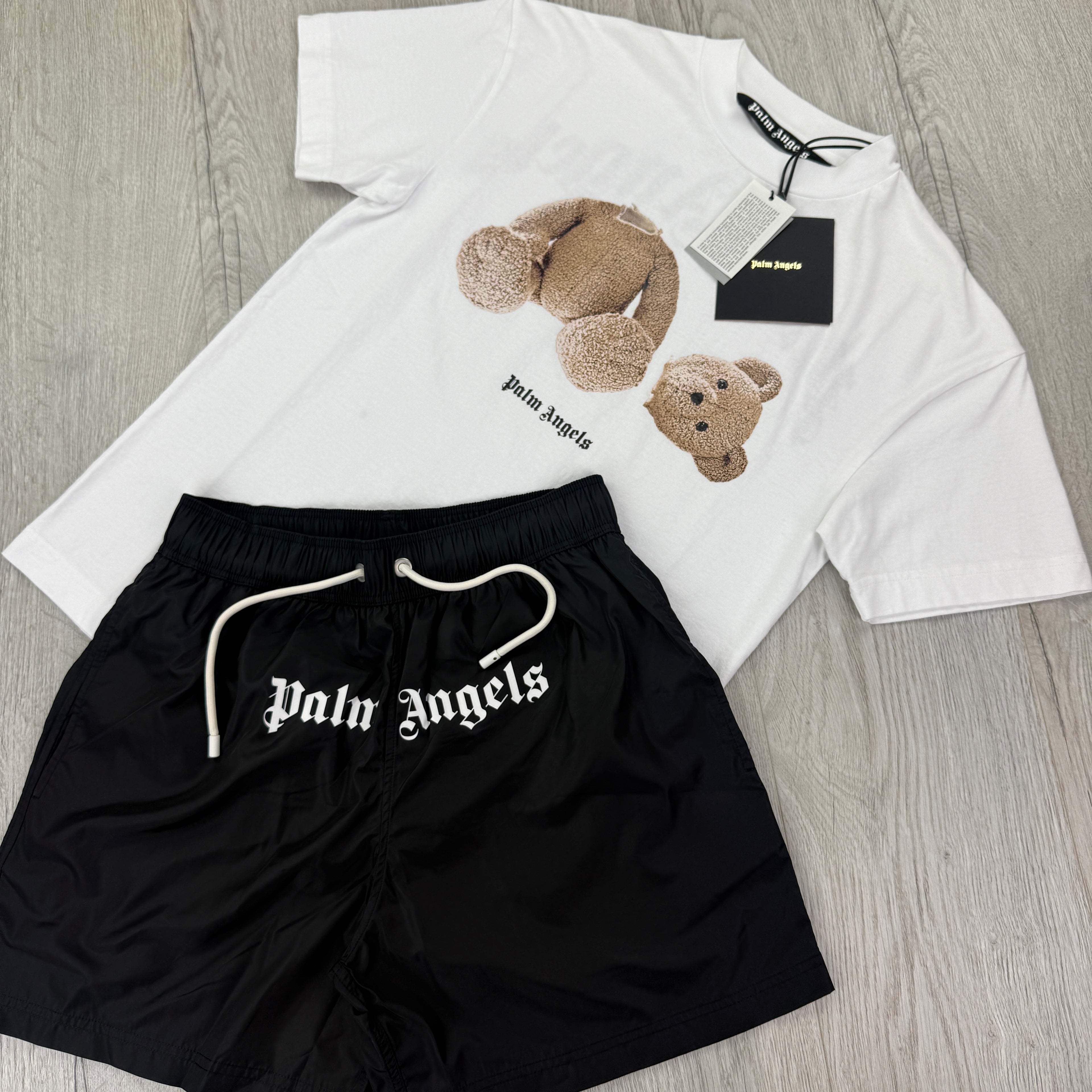 Palm Angels Men’s White T-shirt & Swim Short Set