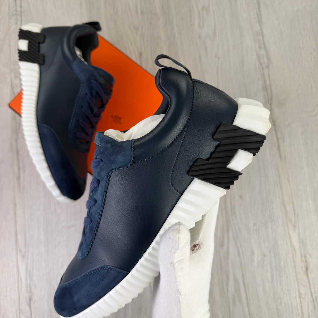 Hermes Men’s Navy Leather Bouncing Sneakers - Uk 11
